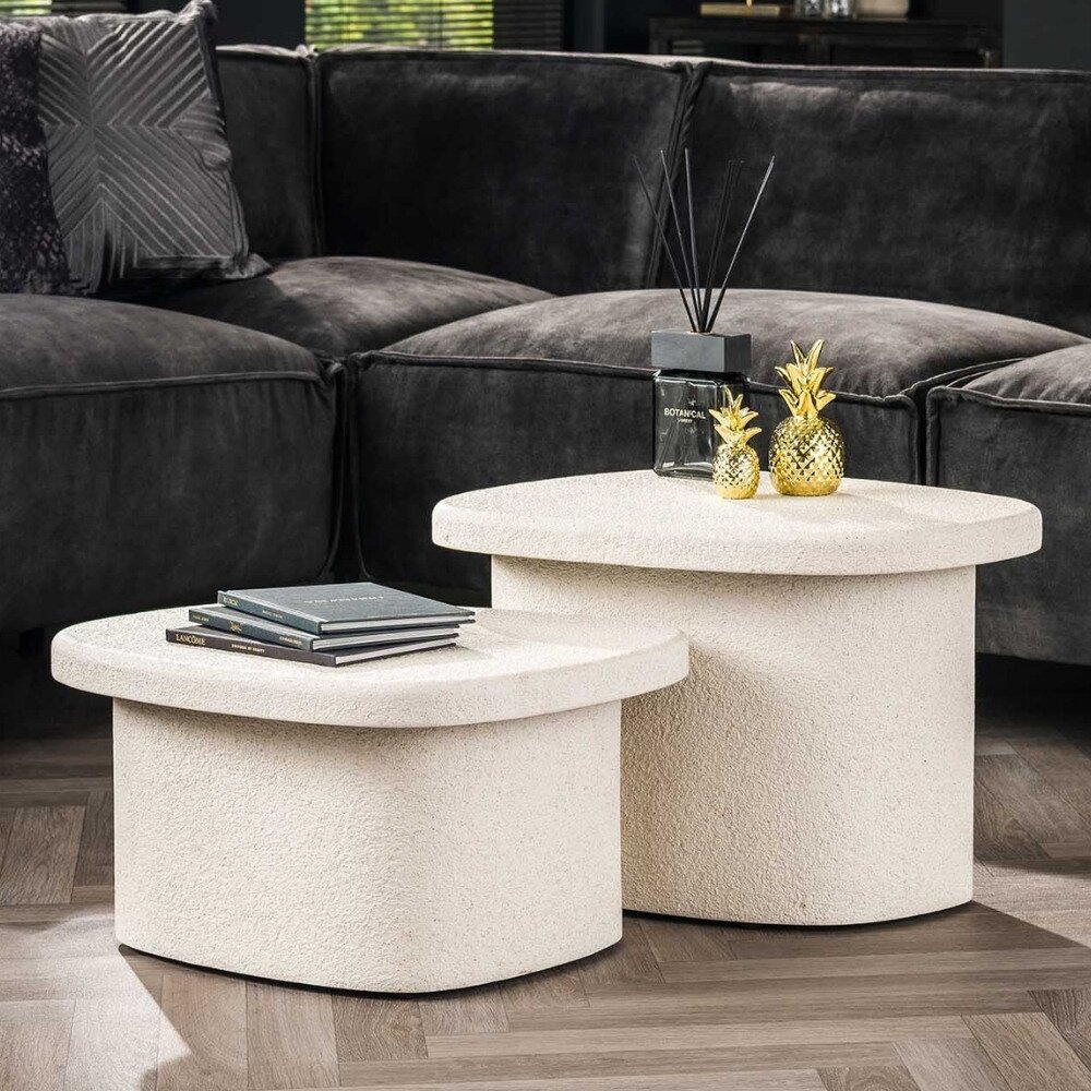 RINGO-Living Couchtisch Yaniel in Beige aus Stein 2er-Set