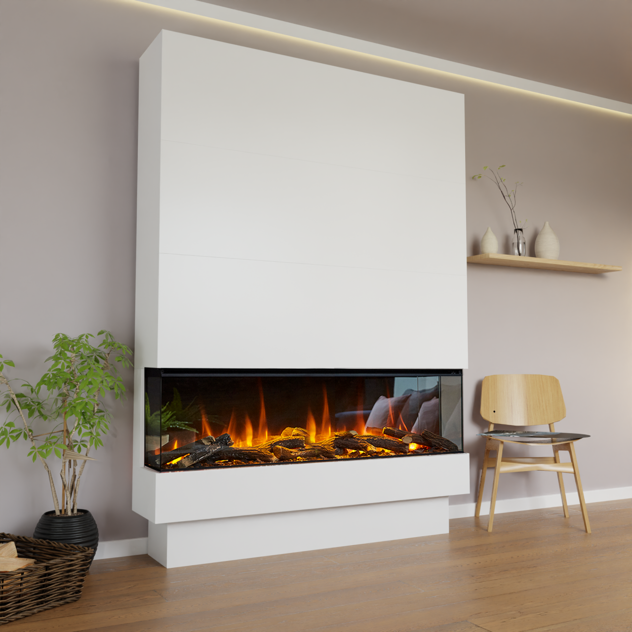 Glow Fire Fernsehwand BF 1600 Elektrokamin Weiß Standard-Glas Deluxe Echtholzdekoration Flach