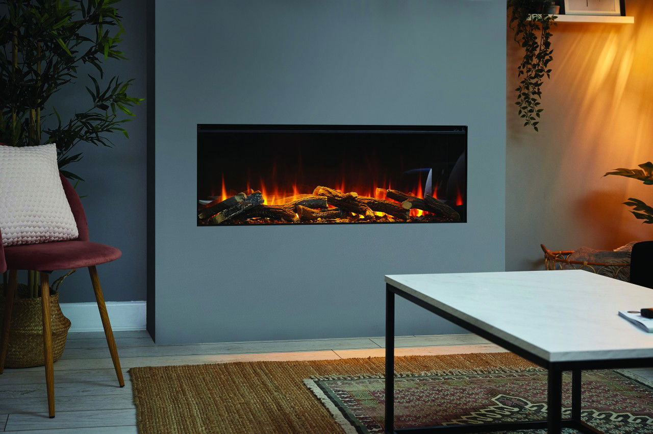 British Fires New Forest 1200 Elektrokamineinsatz Dark Glass Deluxe Echtholzdekoration