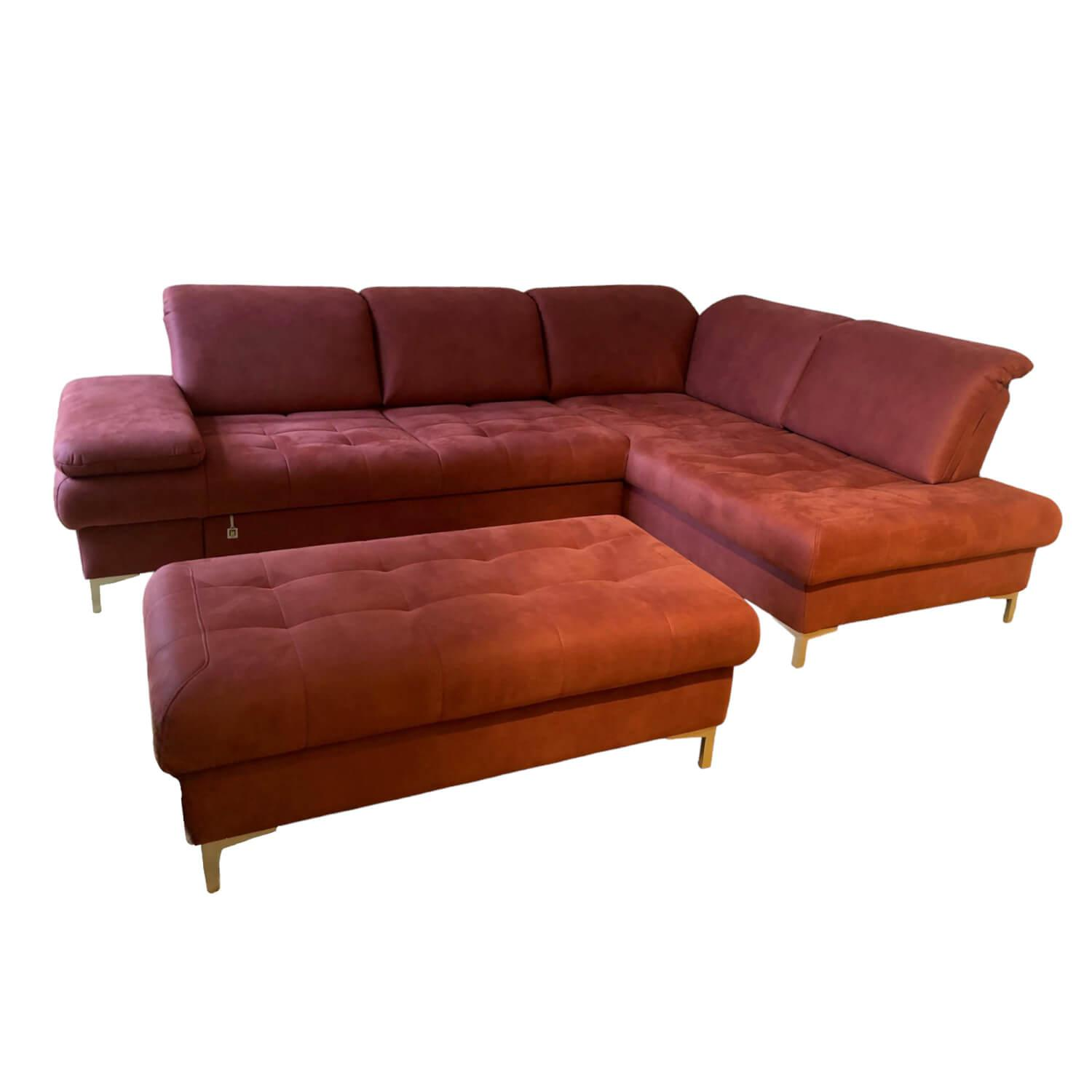 Ecksofa Family Relax 3 Stoff Deluxe Ziegel Rot Füße Metall Mit Bettauszug Inklus…