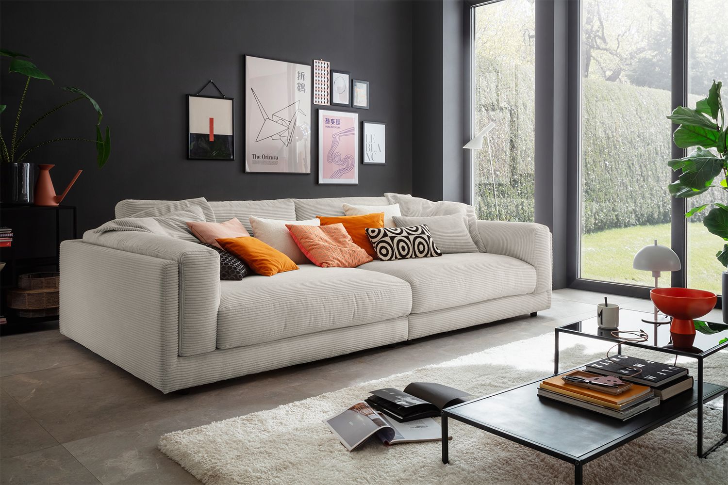 KAWOLA Big Sofa RAINA Cord steingrau