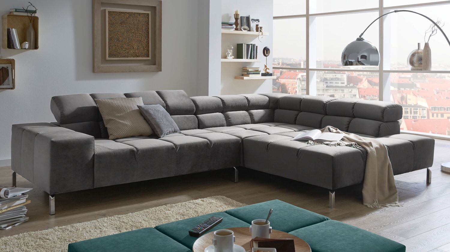 KAWOLA Sofa NELSON Ecksofa Velvet stone