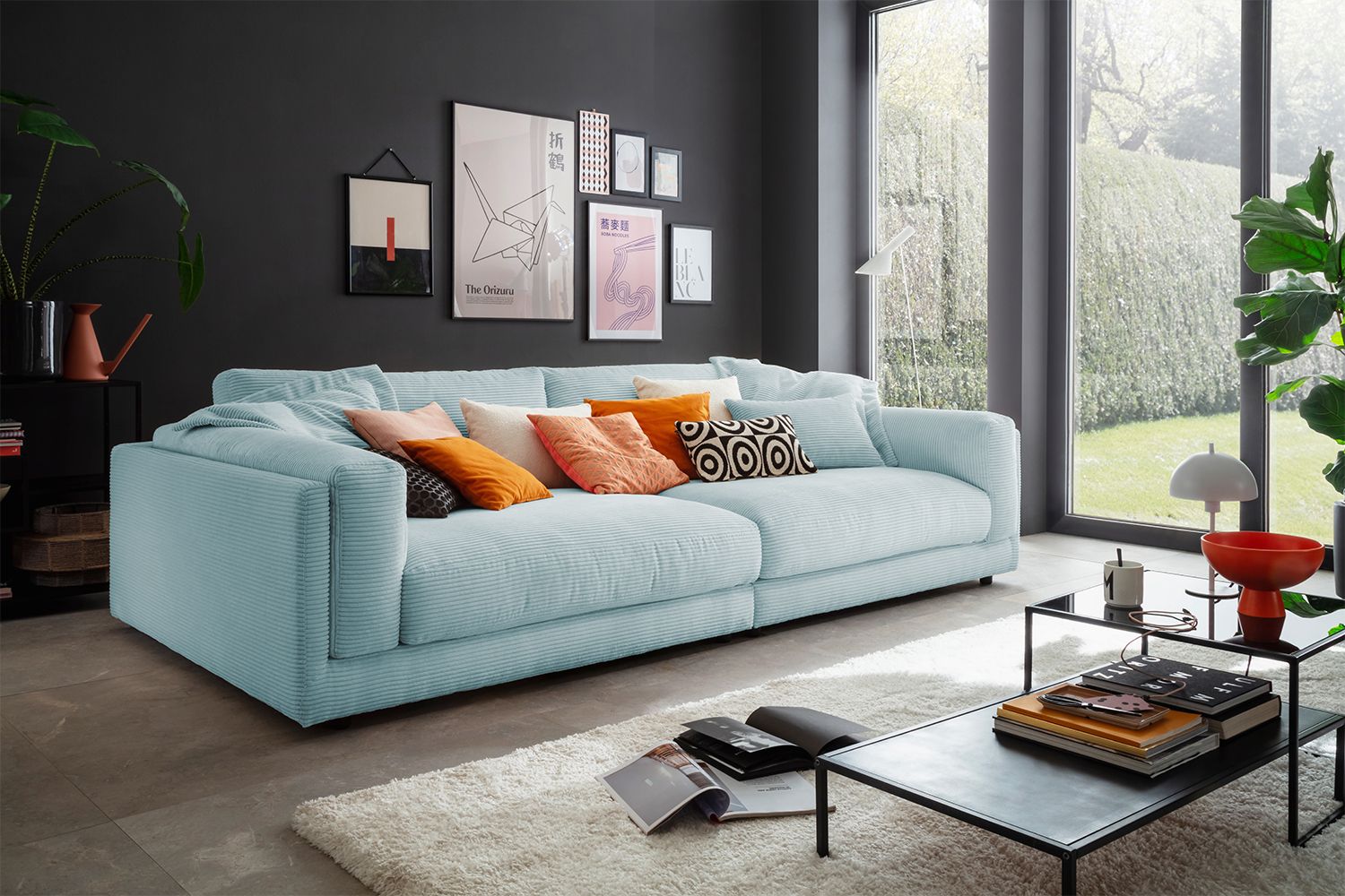 KAWOLA Big Sofa RAINA Cord hellblau