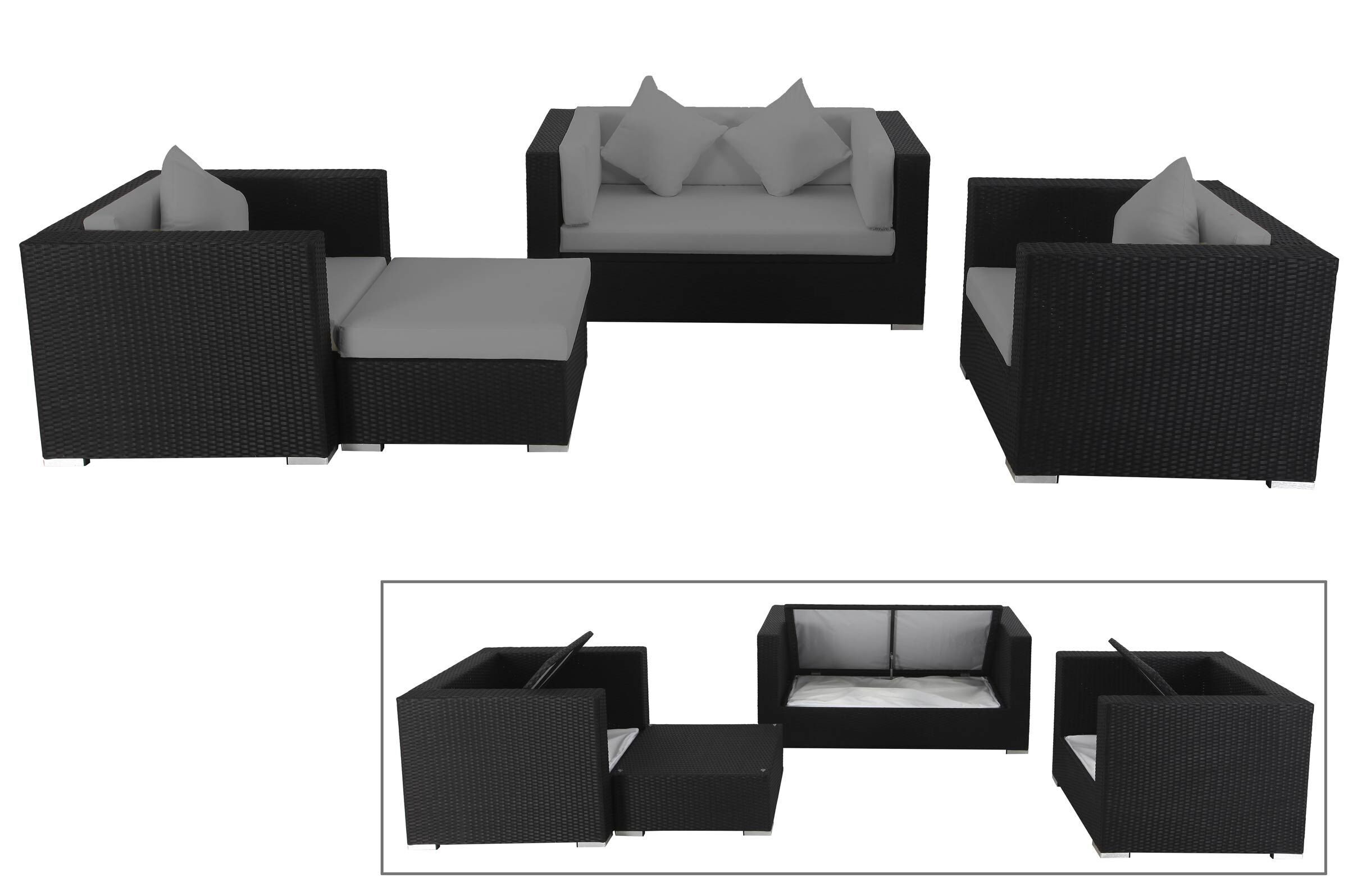 OUTFLEXX Gartenlounge, 5 Personen, schwarz, Polyrattan, wasserfeste Kissenbox