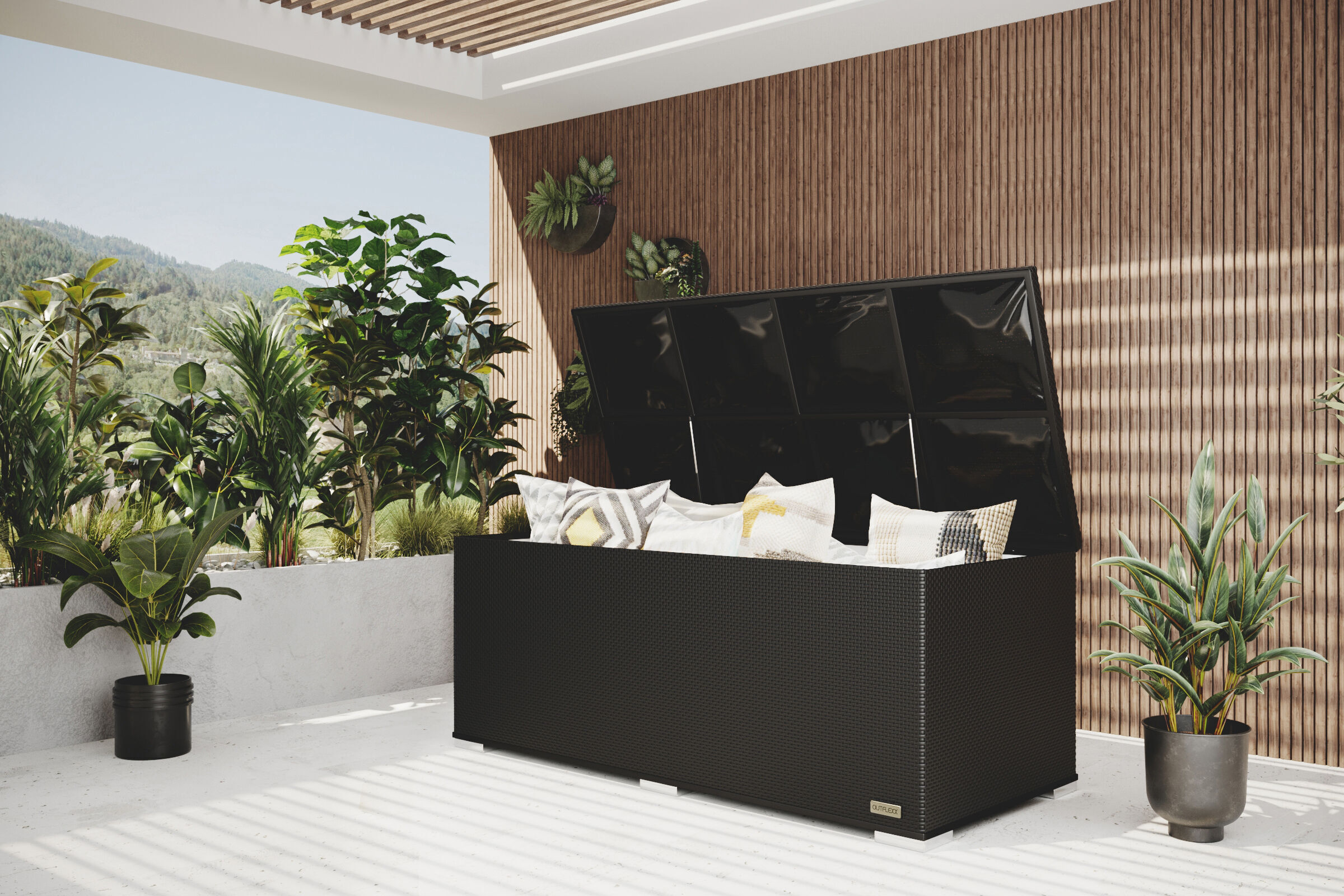 OUTFLEXX Kissenbox, schwarz, Polyrattan, 204x94x75cm