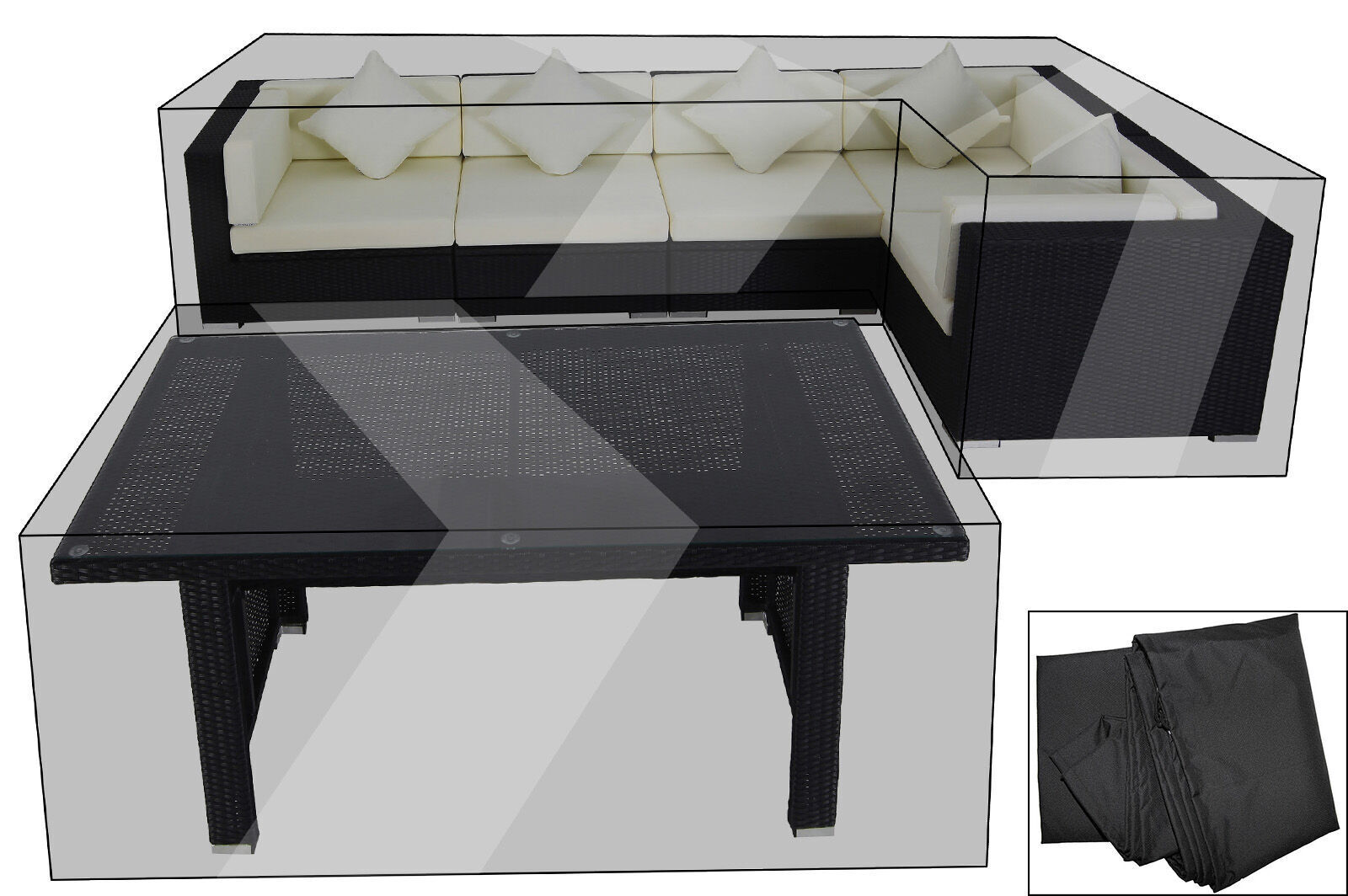 OUTFLEXX Premium Abdeckhauben Set für Lounge theBox-C: 1304/ 1714/ 7175, schwarz, wasserbeständig