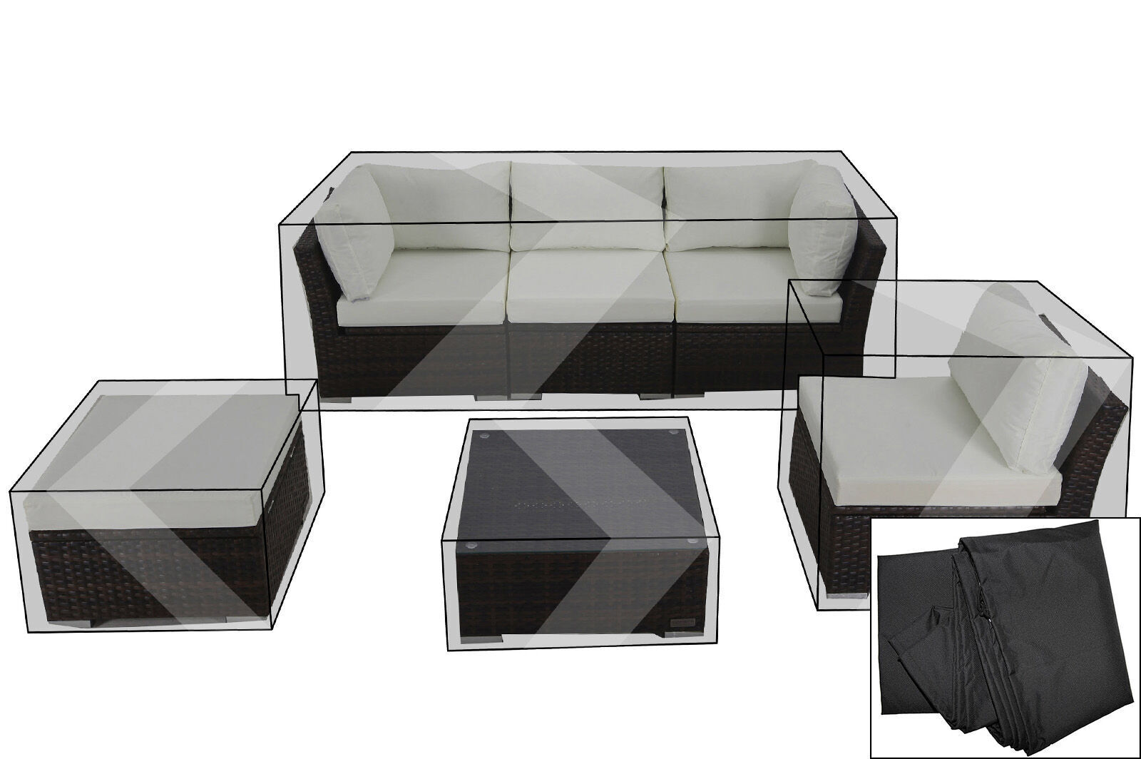 OUTFLEXX Premium Abdeckhauben Set für Lounge: 7759-BOX-B (3-teilig gestellt), schwarz, wasserbeständig