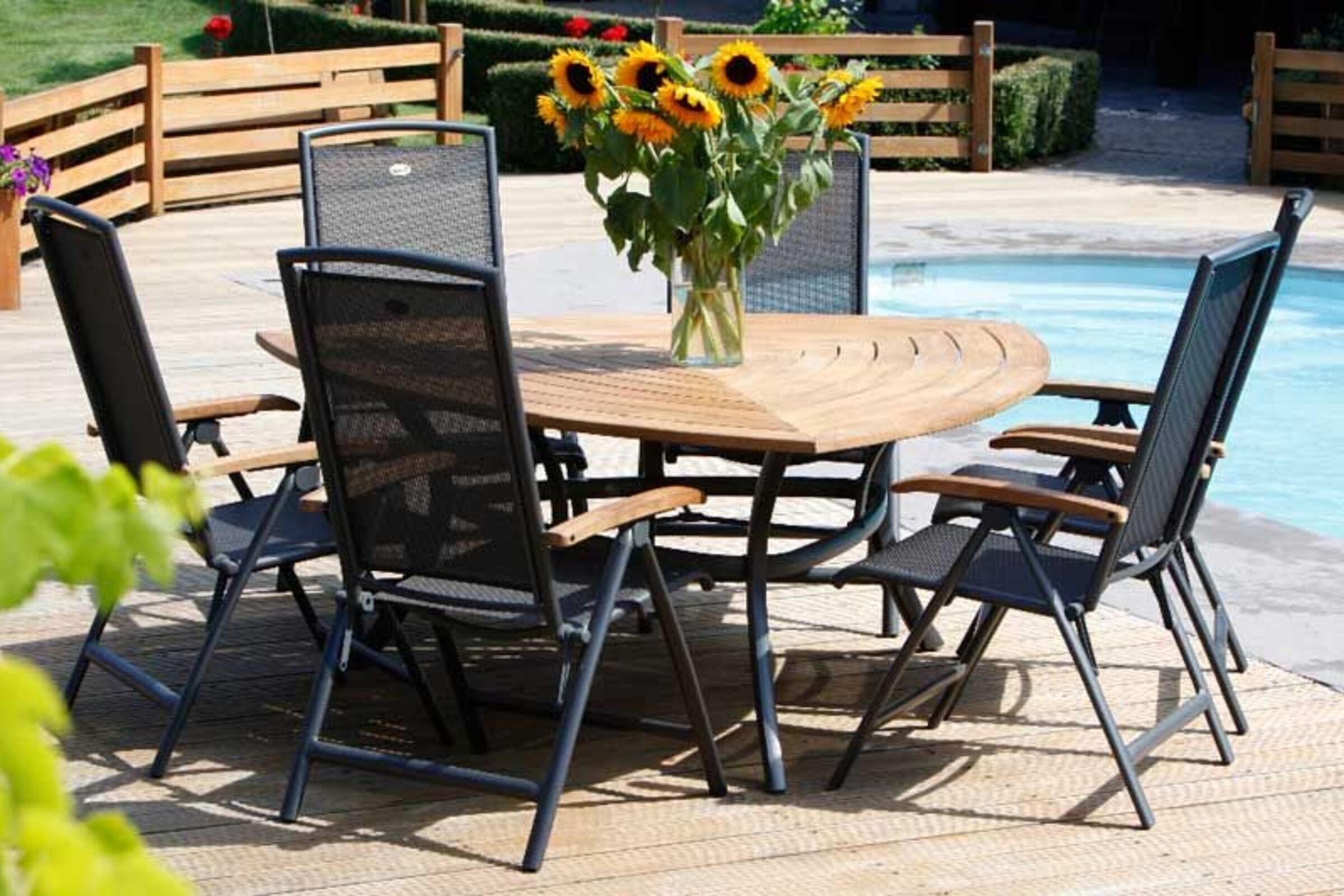 HARTMAN Raffaelo Garten-Essgruppe, xerix/natur, Alu/FSC-Teak, 6 Hochlehner, 170x170cm