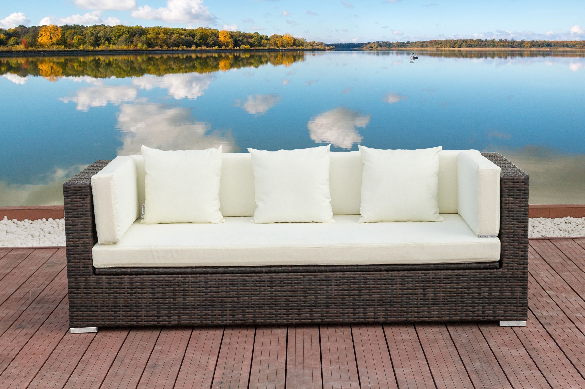 OUTFLEXX 3-Sitzer Sofa, braun marmoriert, Polyrattan, 210 x 85 x 70 cm, wasserfeste Kissenbox