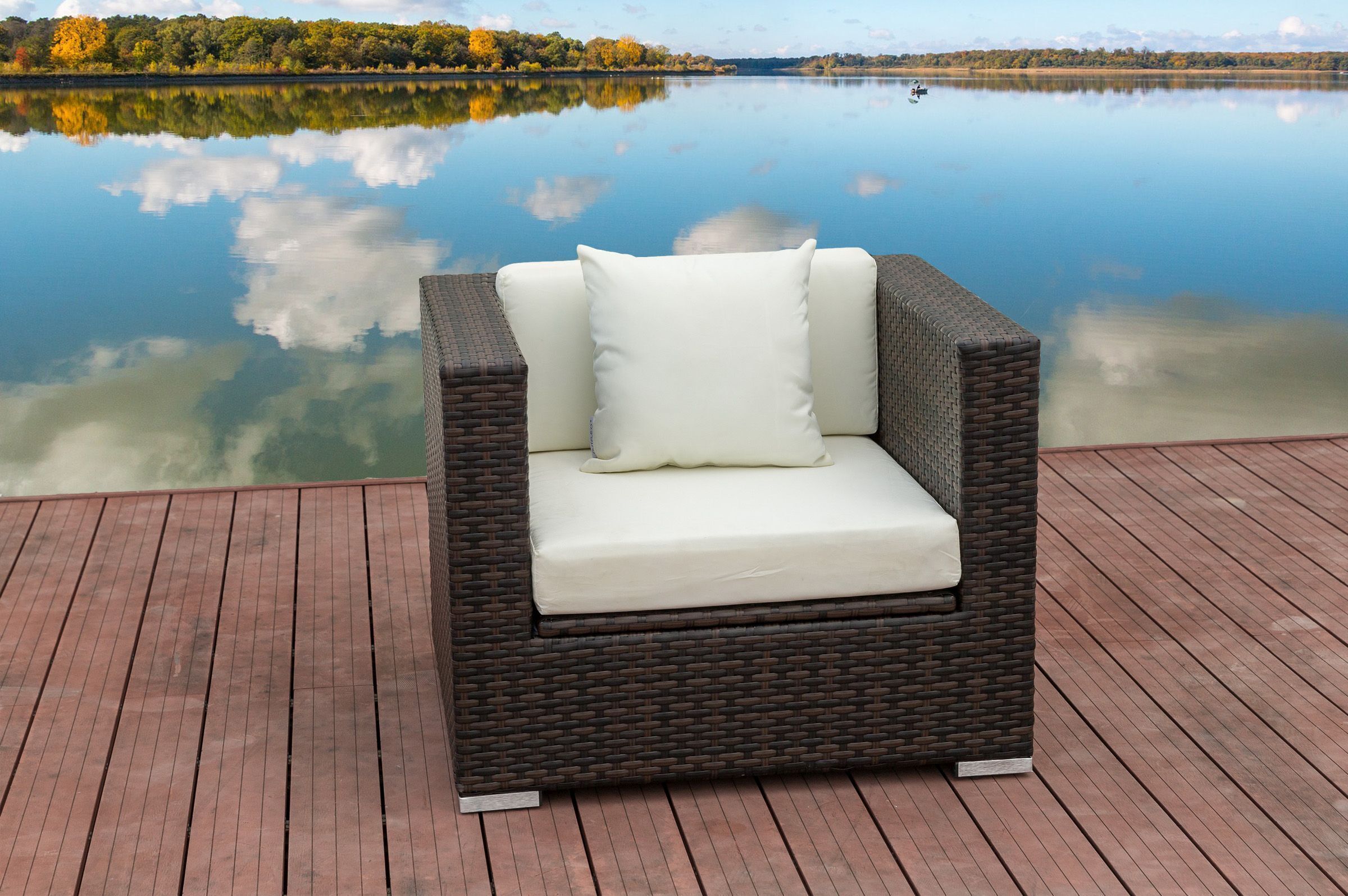 OUTFLEXX Sessel, braun marmoriert, Polyrattan, 90 x 85 x 70 cm, wasserfeste Kissenbox