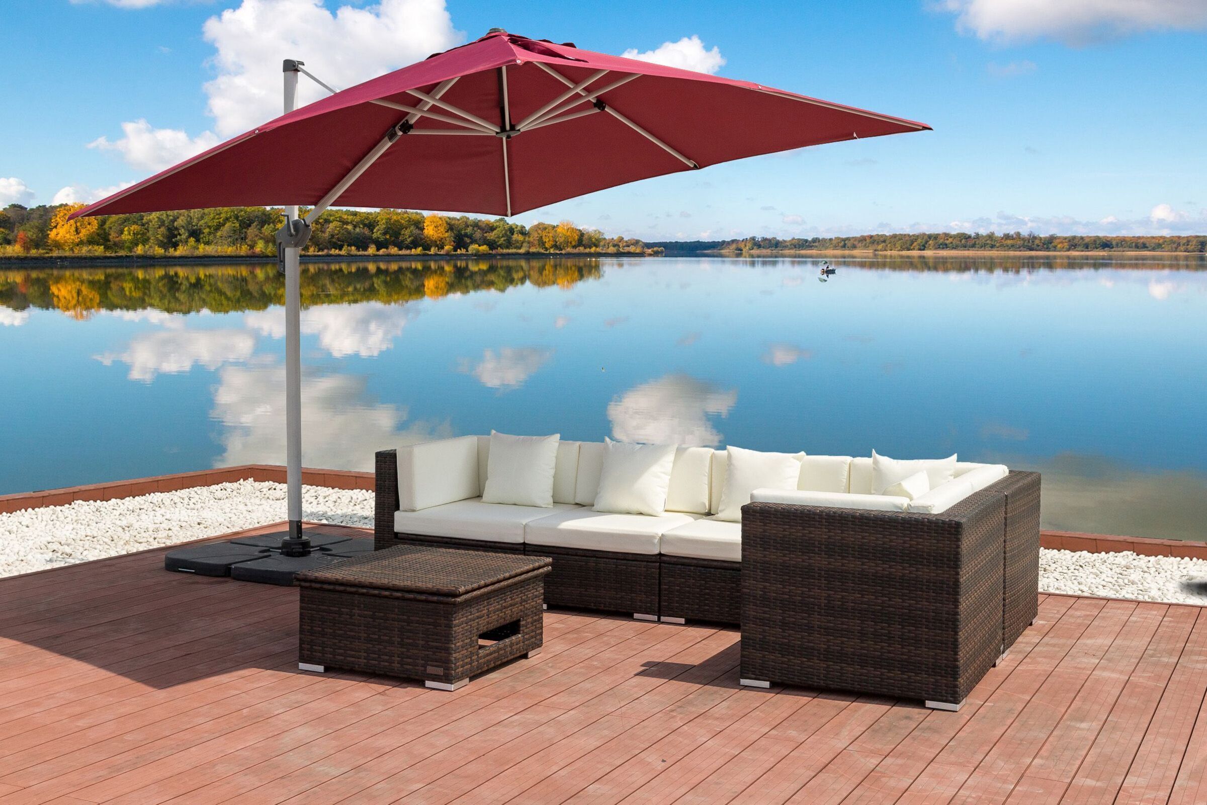 OUTFLEXX Gartenlounge, 5 Pers, braun marmoriert, Polyrattan, wasserfeste Kissenbox, inkl. Loungetisch