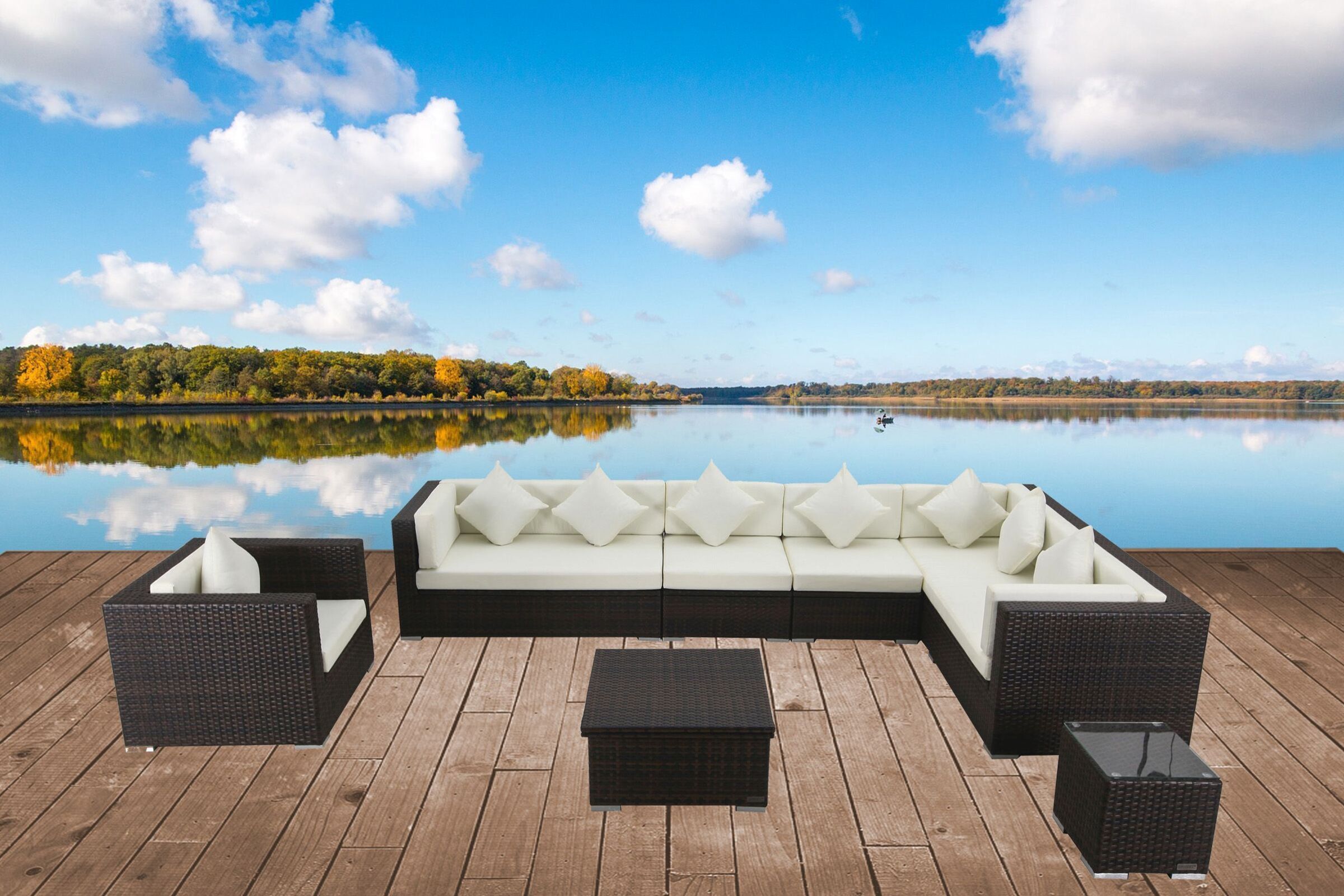 OUTFLEXX Gartenlounge, braun marmoriert, Polyrattan, 8 Pers, wasserfeste Kissenbox, inkl. Loungetisch