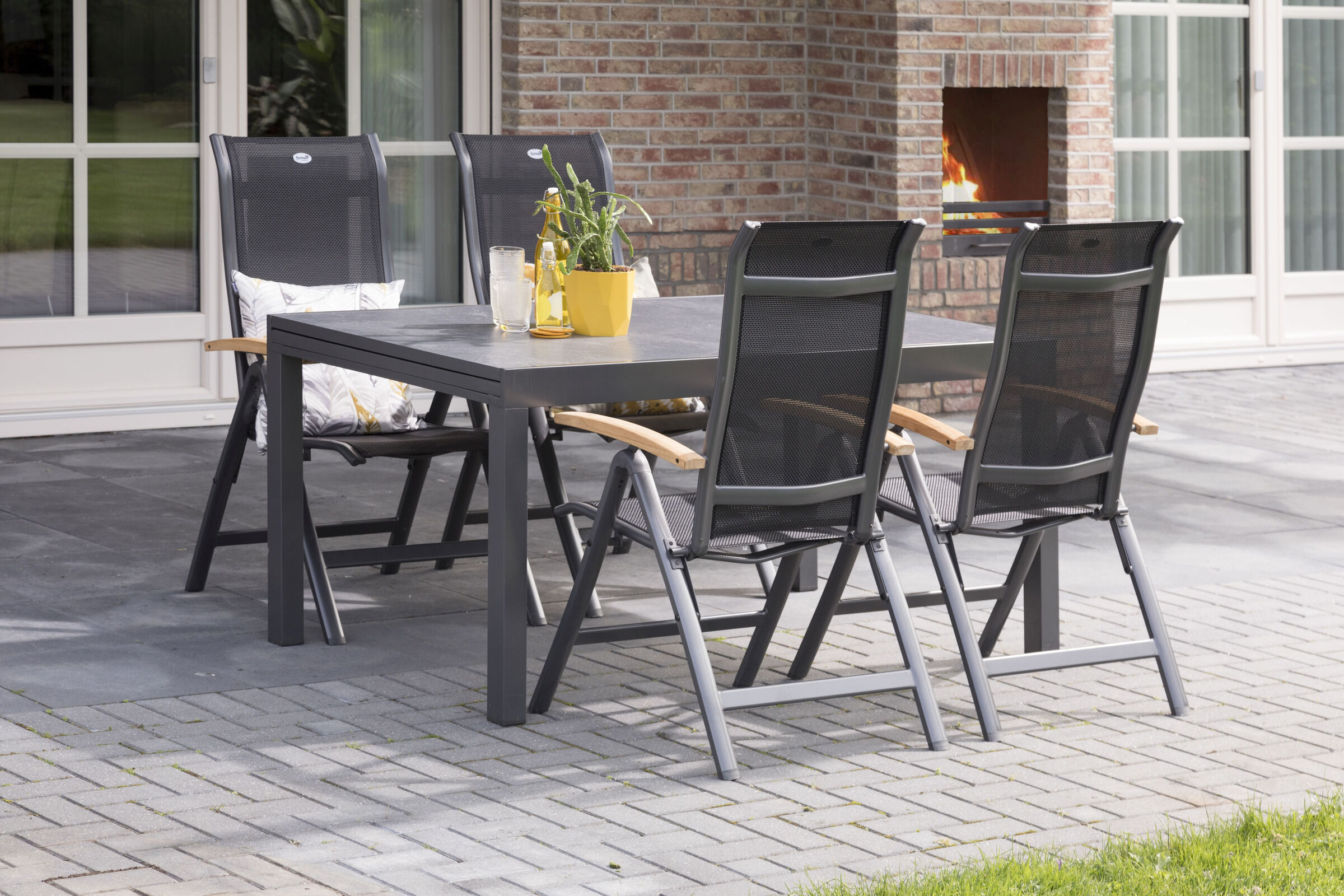 HARTMAN Alice Garten-Essgruppe, xerix/natur, Alu/FSC-Teak, 4×4 Textilen, 4 Hochlehner, 260/160x90cm