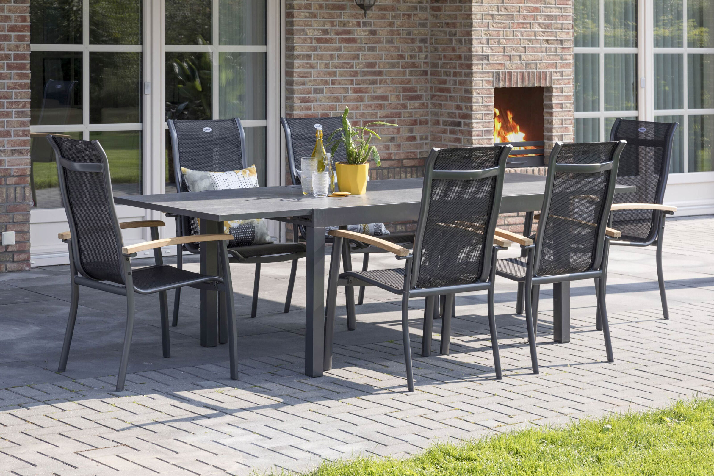 HARTMAN Alice Garten-Essgruppe, xerix/natur, Alu/FSC-Teak, 4×4 Textilen, 6 Stapelsessel, 260/160x90cm