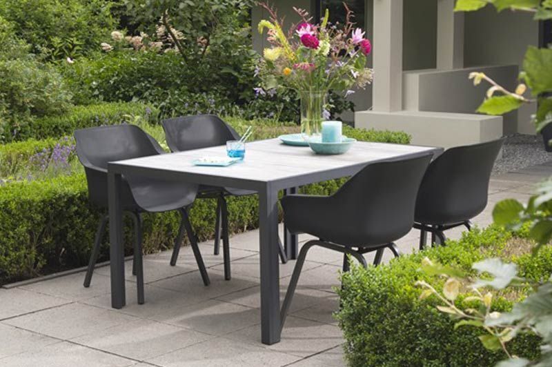 HARTMAN Sophie Element/Tanger Garten-Essgruppe, xerix/grey wood, Alu/Keramik, 4 Sessel, 168x105cm