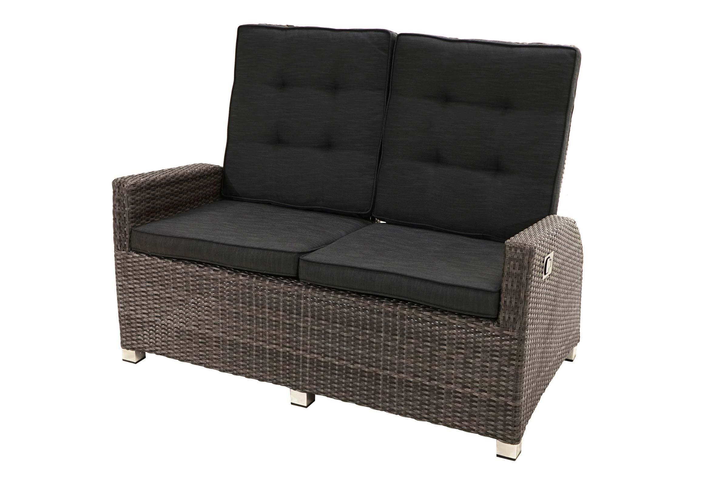 Ploß Rocking Comfort Dining / Lounge 2-Sitzer Sofa, grau/braun-meliert, Polyrattan, 148x85x112 cm, verstellbar