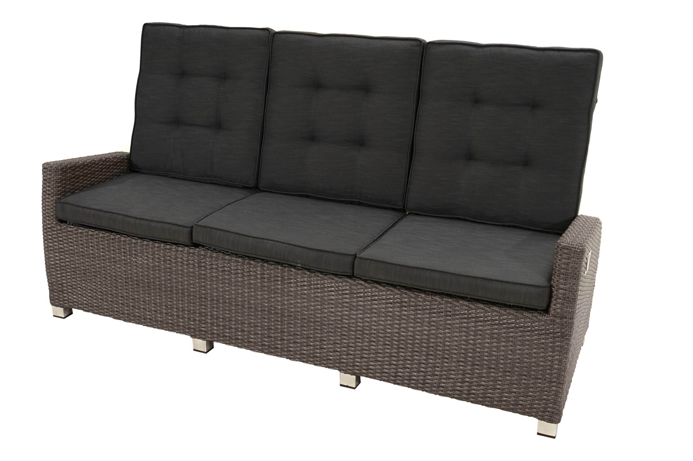 Ploß Rocking Comfort Dining / Lounge 3-Sitzer Sofa, grau/braun-meliert, Polyrattan, 210x85x112 cm, verstellbar