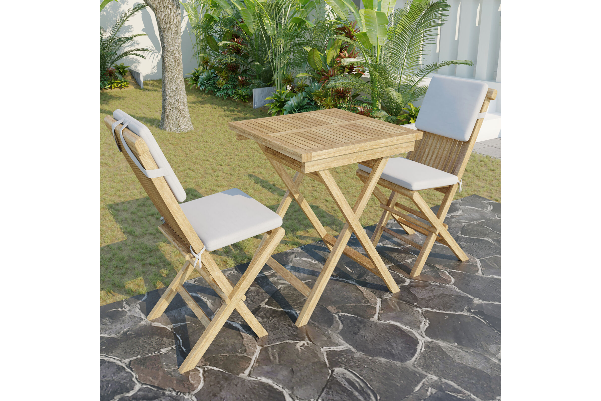 OUTFLEXX Balkon-Set, natur, Teakholz, 70x70cm, inkl. Polster