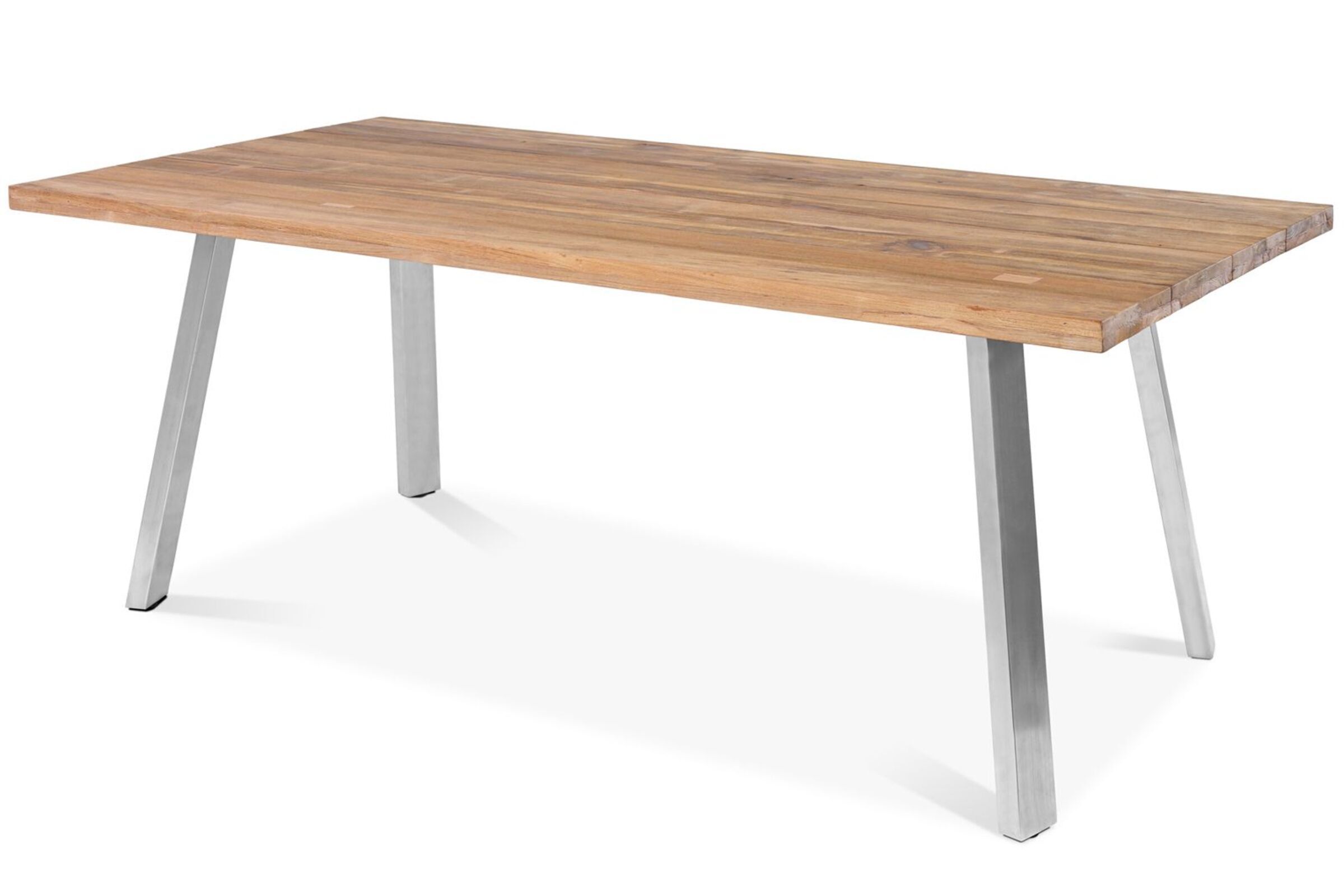 B-Ware: OUTFLEXX Esstisch, Edelstahl/recyceltes FSC®-Teak, 160x90cm, A-Gestell, rustikal gebürstet