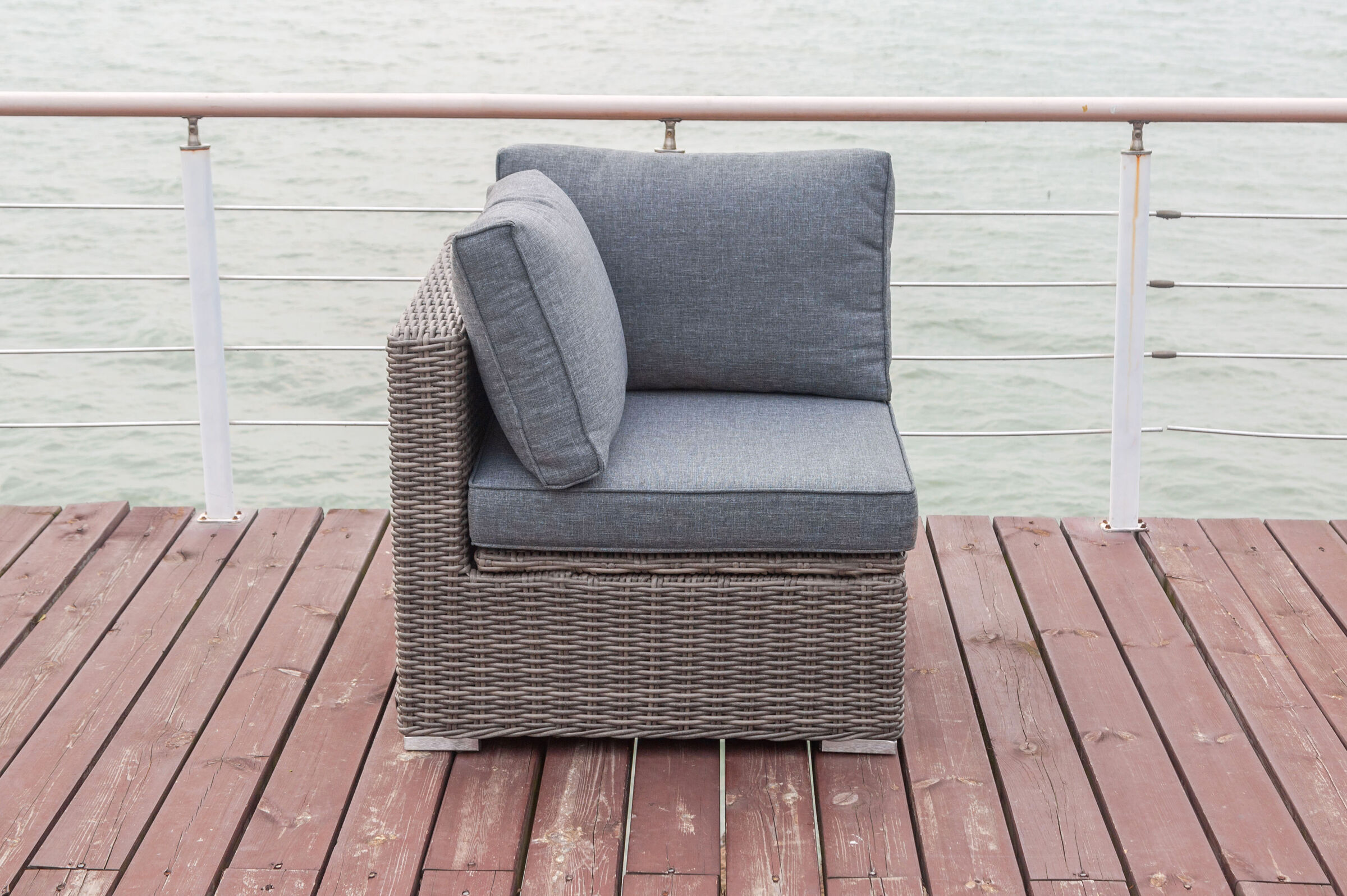 OUTFLEXX Eckelement rechts, grau, Polyrattan, 82 x 82 x 70 cm, verstellbare Sitzfläche, wasserfeste Kissenbox