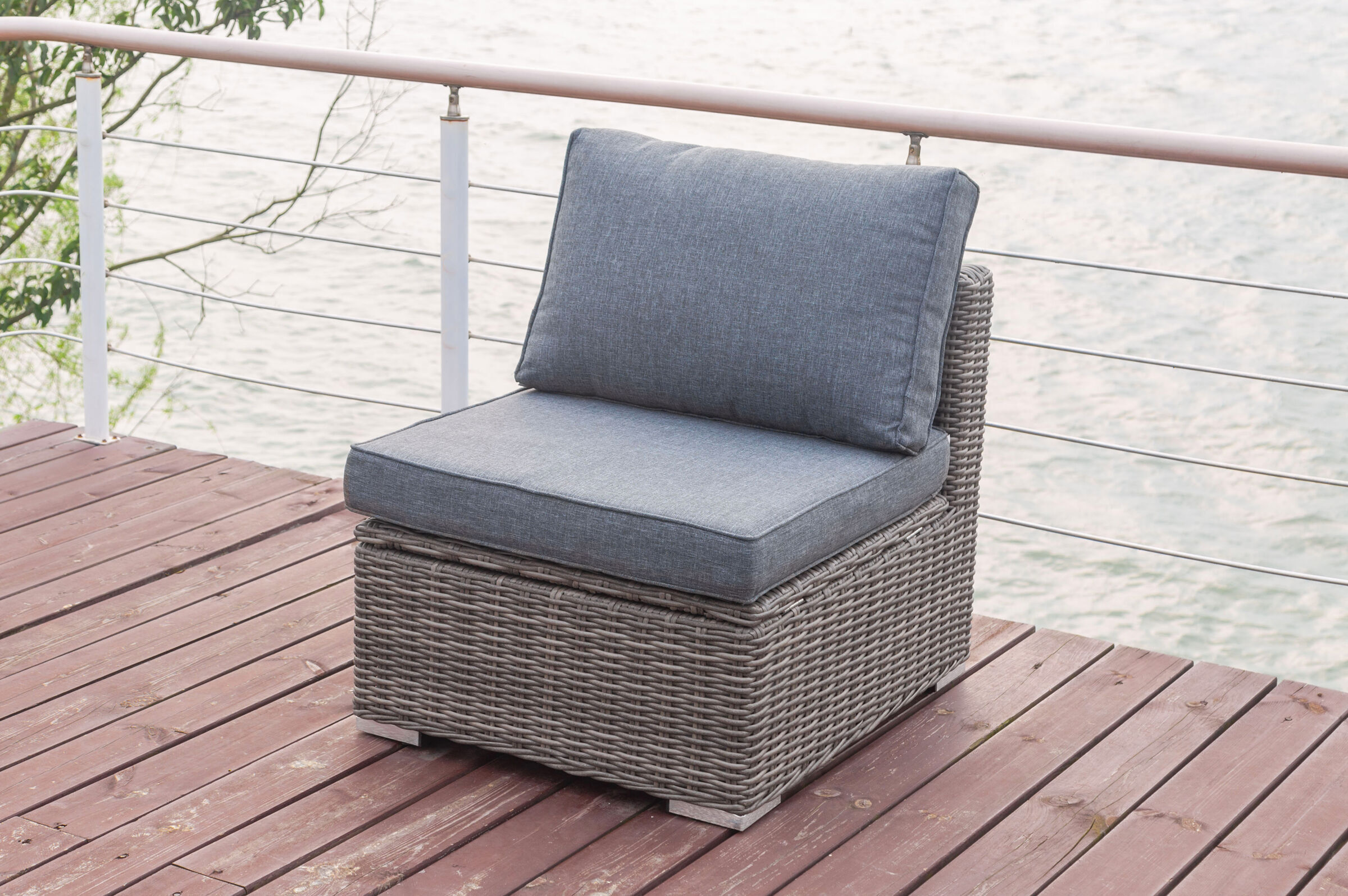 OUTFLEXX Mittelelement, grau, Polyrattan, 70 x 82 x 70 cm, verstellbare Sitzfläche, wasserfeste Kissenbox