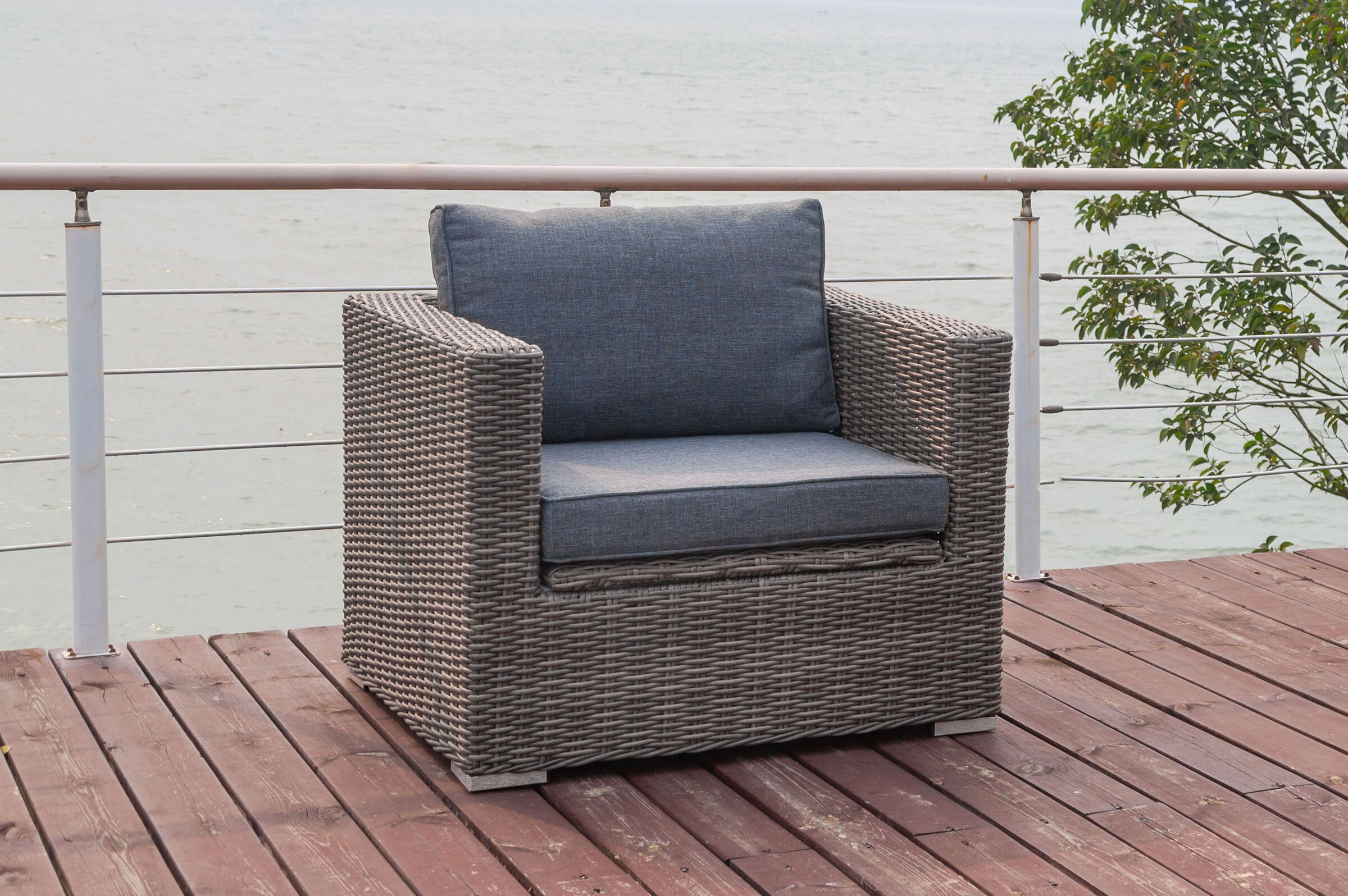 OUTFLEXX Sessel, grau, Polyrattan, 94 x 82 x 70 cm, wasserfeste Kissenbox