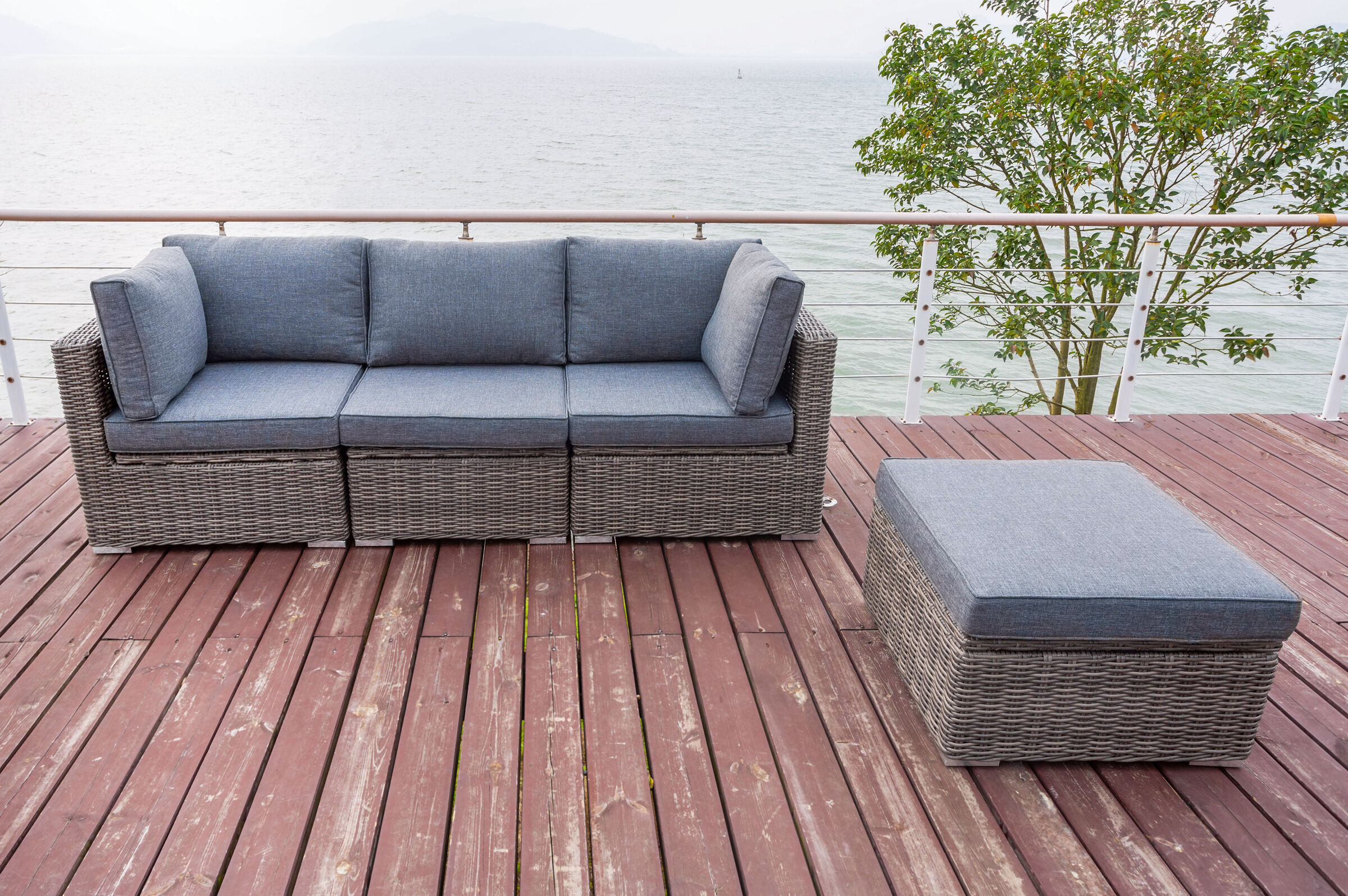 OUTFLEXX Loungegruppe, grau, Polyrattan, 4 Personen, verstellbare Sitzflächen, wasserfeste Kissenbox