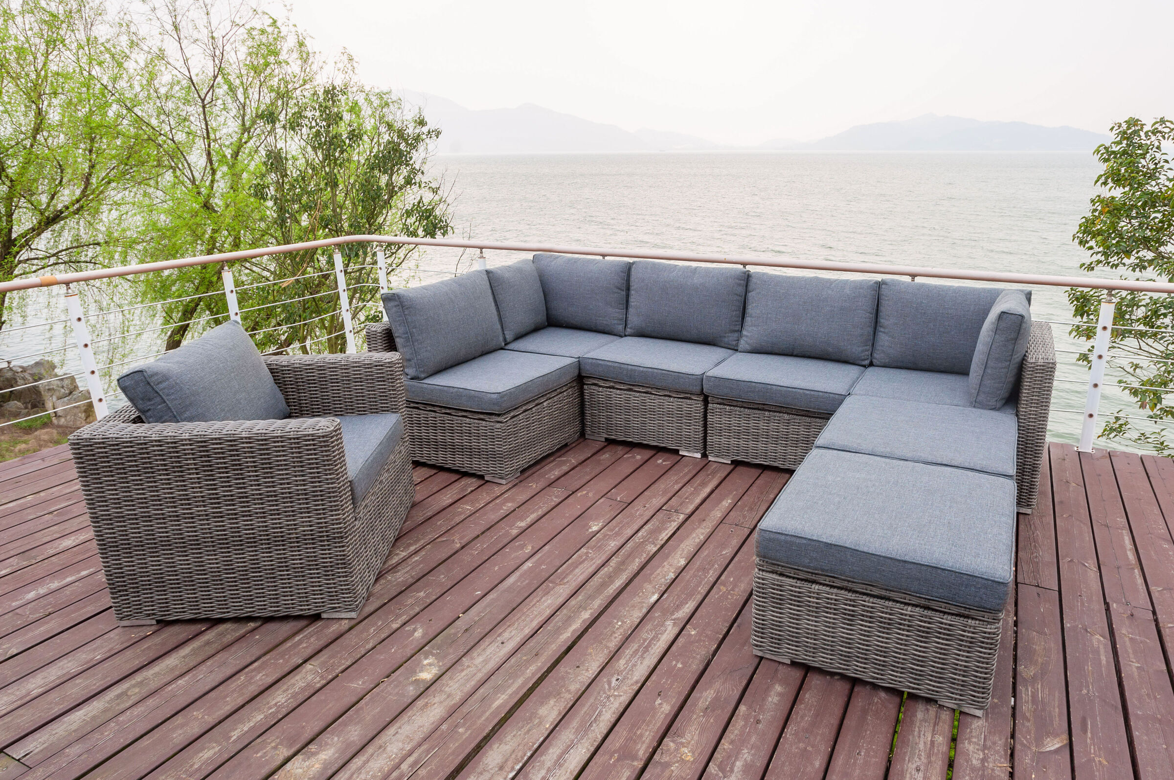 OUTFLEXX Gartenlounge, grau, Polyrattan, 8  Personen, mit Sessel, verstellbare Sitzflächen, wasserfeste Kissenbox