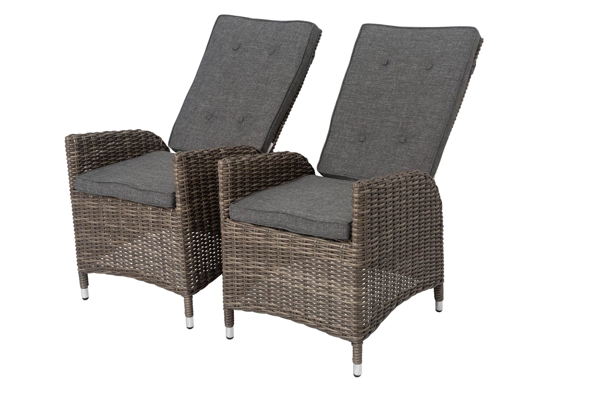 OUTFLEXX 2er Set Dining Sessel, grau, Polyrattan, je 55 x 65 x 112 cm, Rücken stufenlos verstellbar