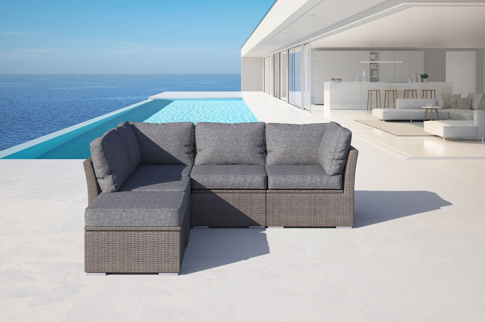 OUTFLEXX Gartenlounge Set, grau, Polyrattan, für 5 Personen, wasserfeste Kissenbox