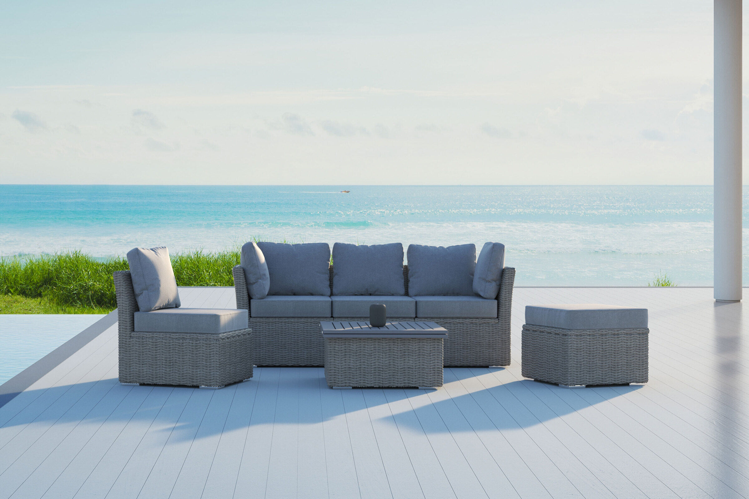 OUTFLEXX Gartenlounge Set, grau, Polyrattan, inkl. Loungetisch, für 5 Personen, wasserfeste Kissenbox