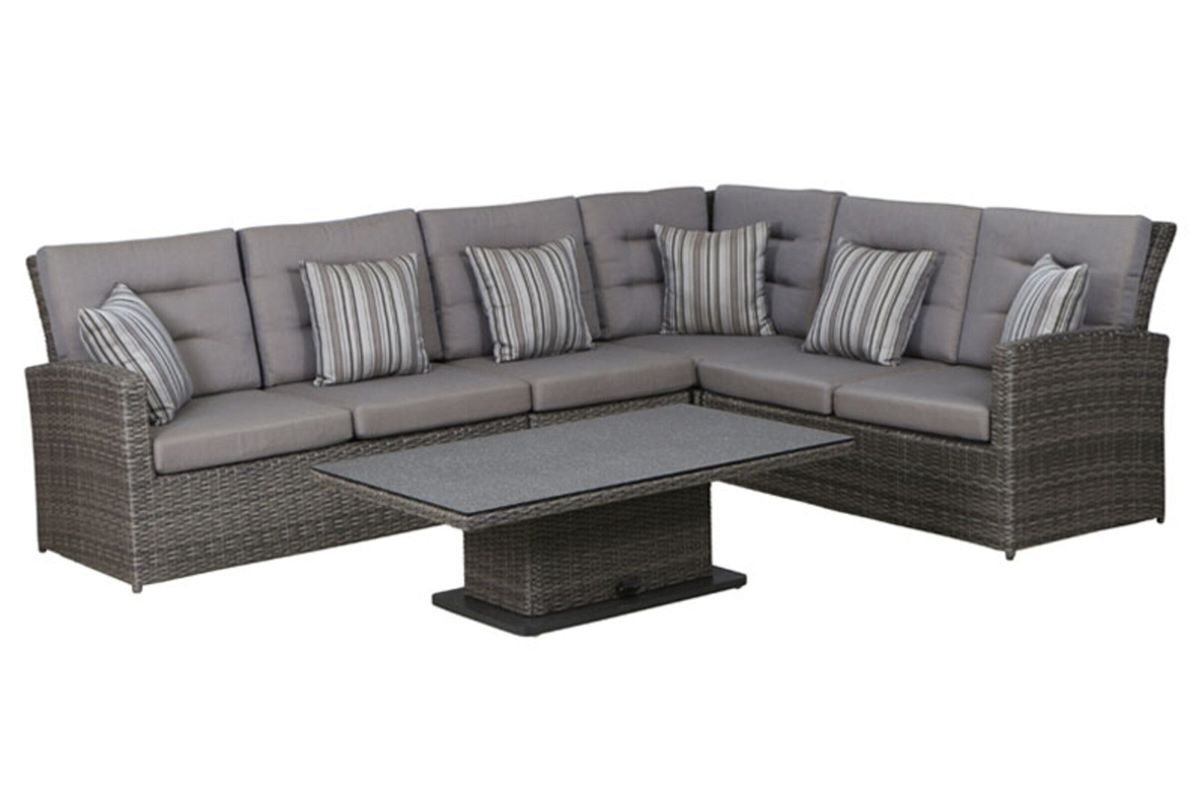 SIENA GARDEN Porto Dining-Lounge, grau, Alu / Gardino®-Geflecht, 5-6 Personen, mit Lifttisch, 130 x 75 x 40/52/65cm