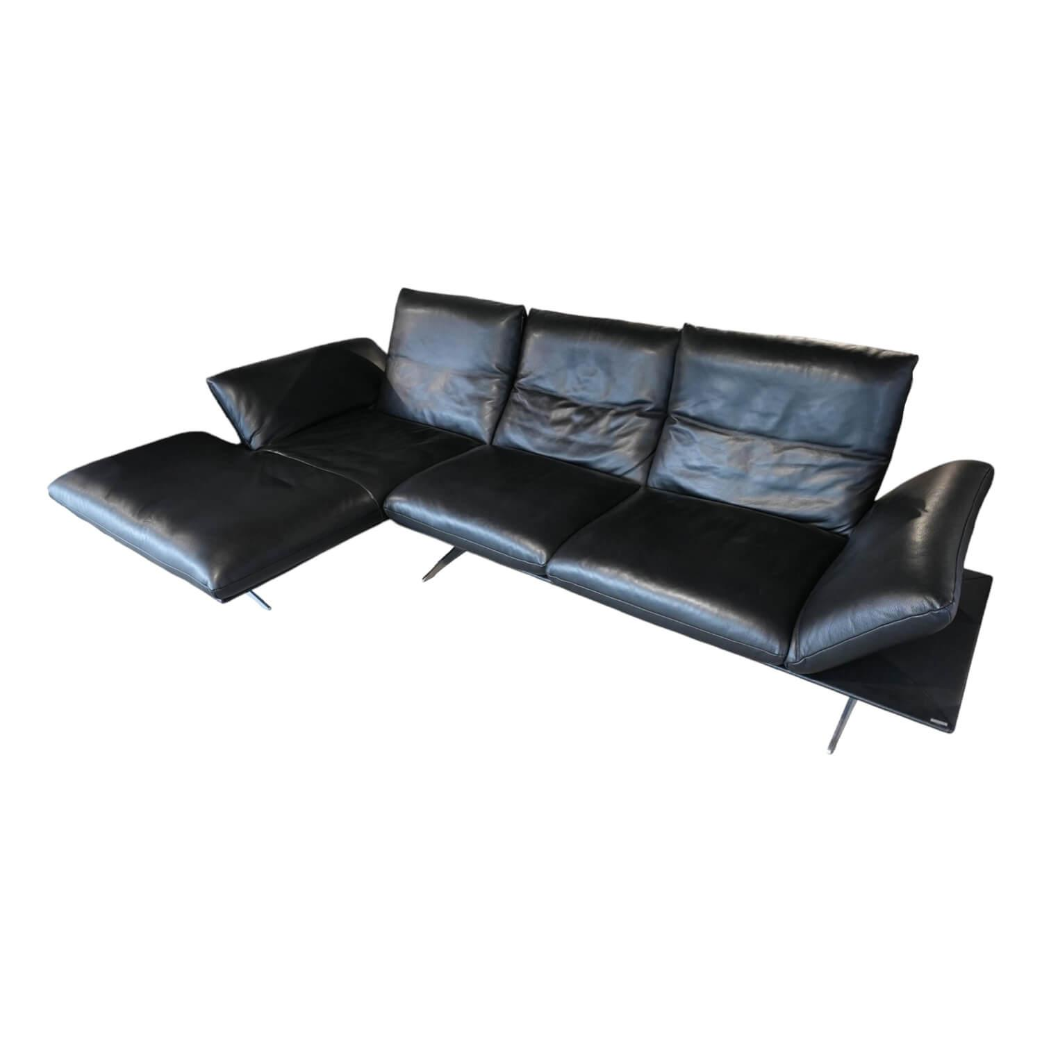 Ecksofa Francis Leder C Classic Crow Schwarz Metallkufe Nickel Satiniert Edelsta…