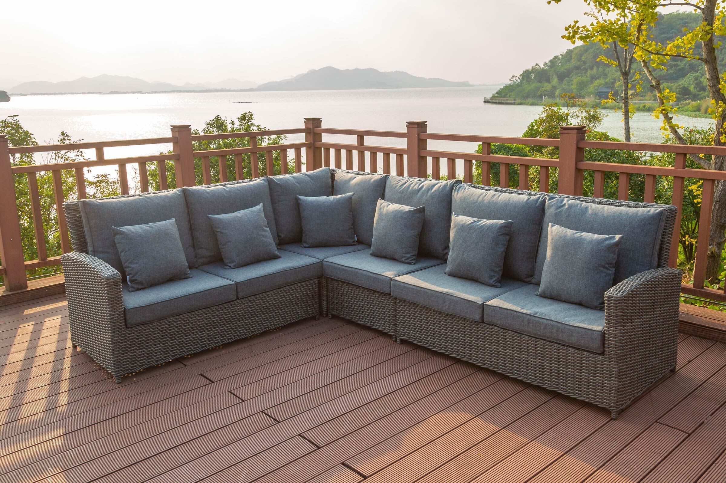 OUTFLEXX Garten-Essgruppe, grau, Polyrattan, 4tlg, 5-6 Personen, inkl. Polster und Kissen