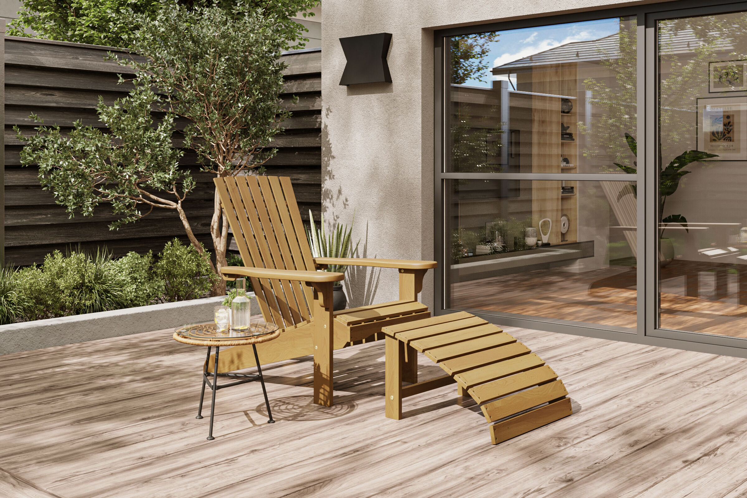 Ploß Adirondack Sessel, Teakoptik, FSC®-Akazienholz, 73x89x88 cm, mit Hocker 50x51x33,5 cm