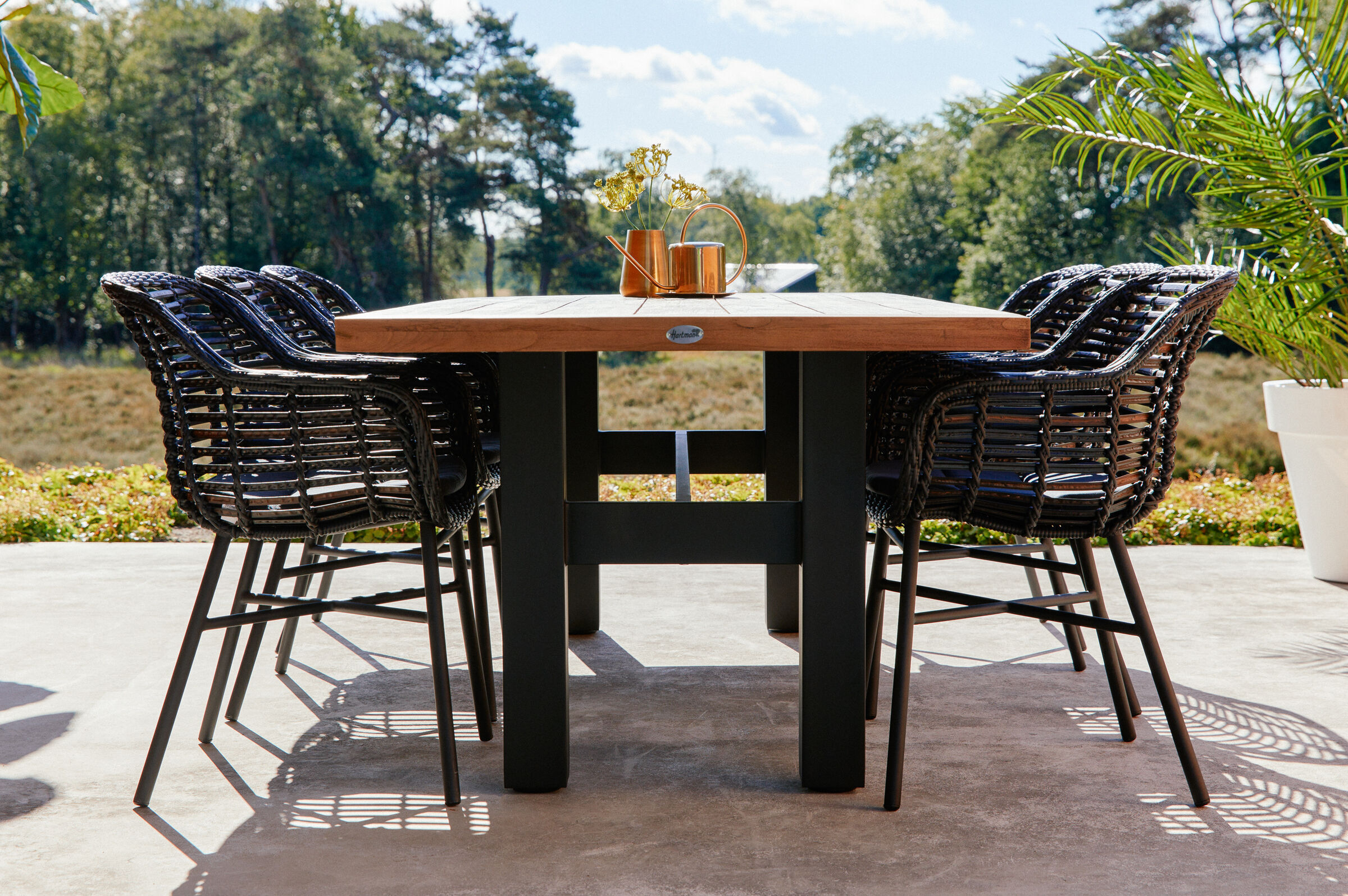 HARTMAN Yasmani / Cecilia Set, schwarz/vintage brown, Alu/Teakholz/Polyrattan, 6 Diningsessel, 240x100cm