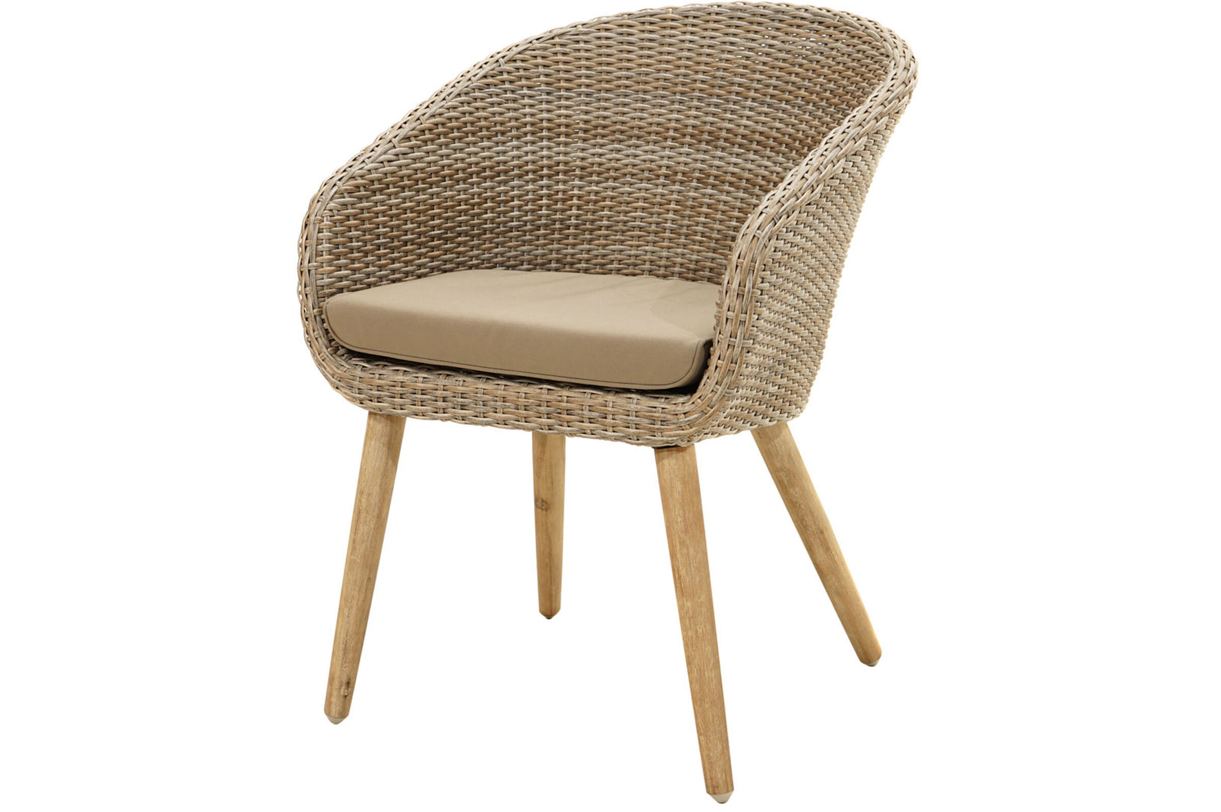 Ploß Borneo Cocktail-Sessel, beige-meliert, Polyrattan/FSC-Akazie, Gebürstet, Polster Inklusive