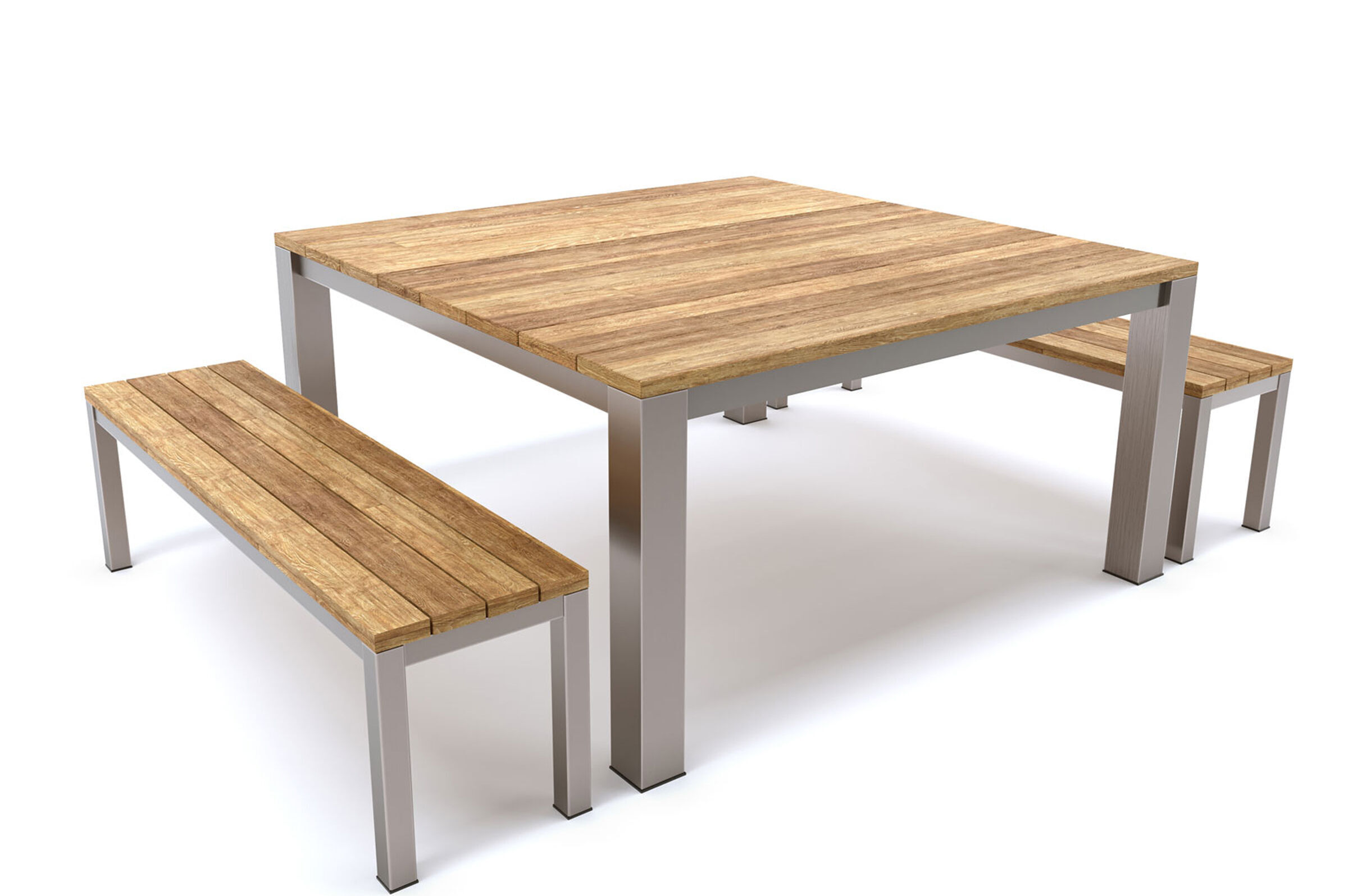 OUTFLEXX Rimini Garten-Essgruppe, silber/natur, Edelstahl/Teak, 6 Personen, recycled Teak, quadratisch