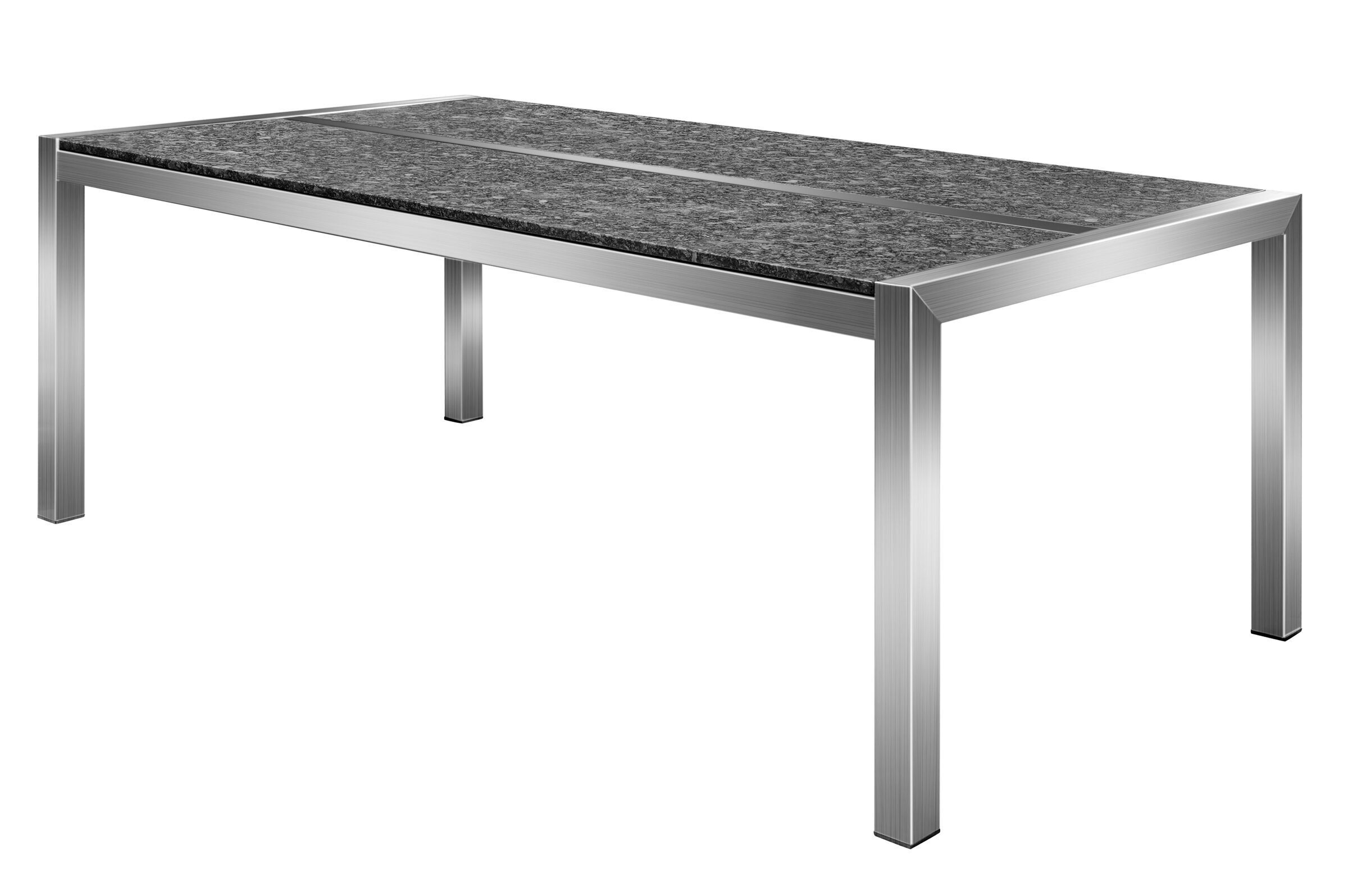 OUTFLEXX Esstisch, grau, Granit / Edelstahl, 200×100 cm, 2 teilige Tischplatte