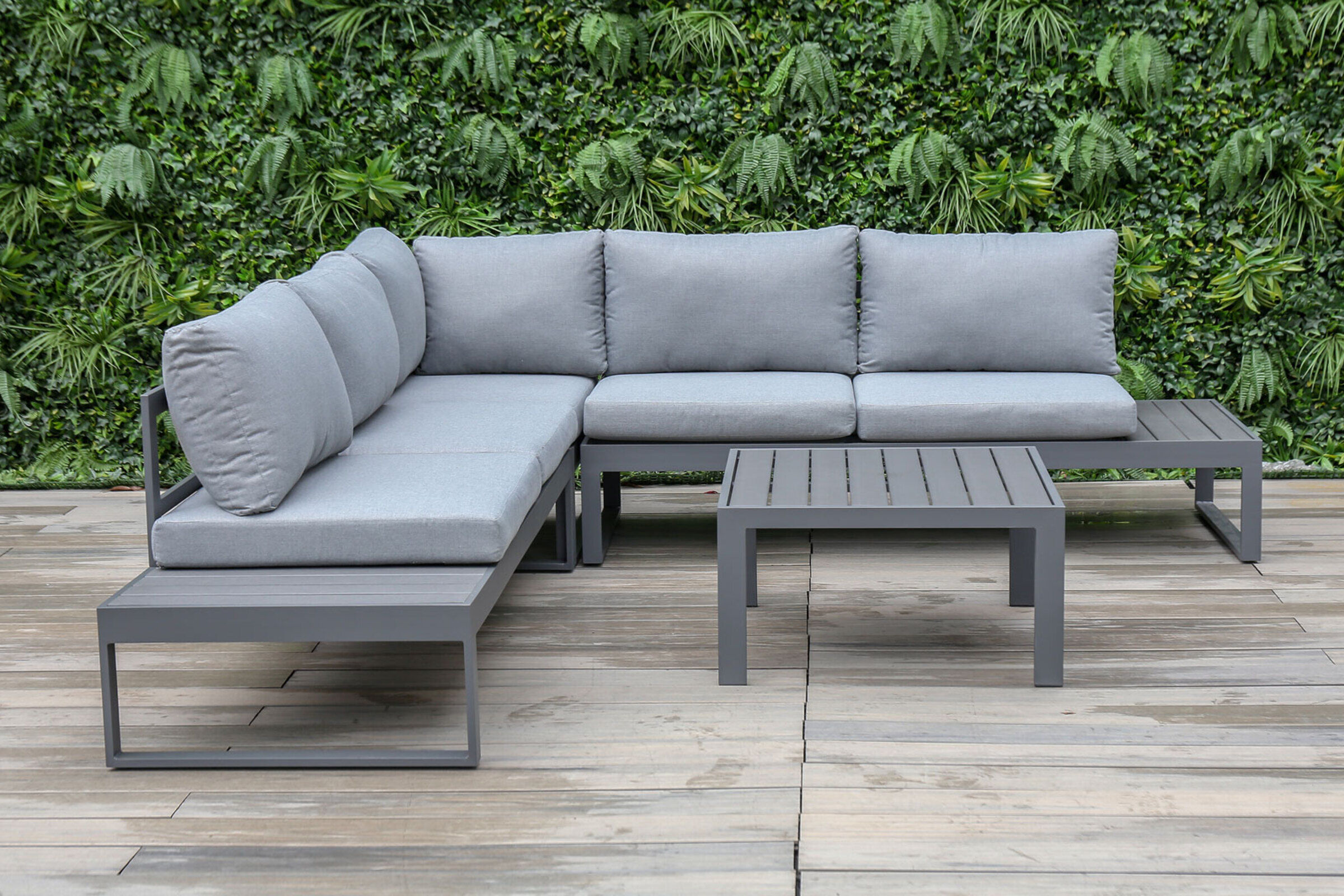 OUTFLEXX Gartenlounge, anthrazit/grau, Alu/Olefin, 5 Personen, Loungetisch 73×73 cm