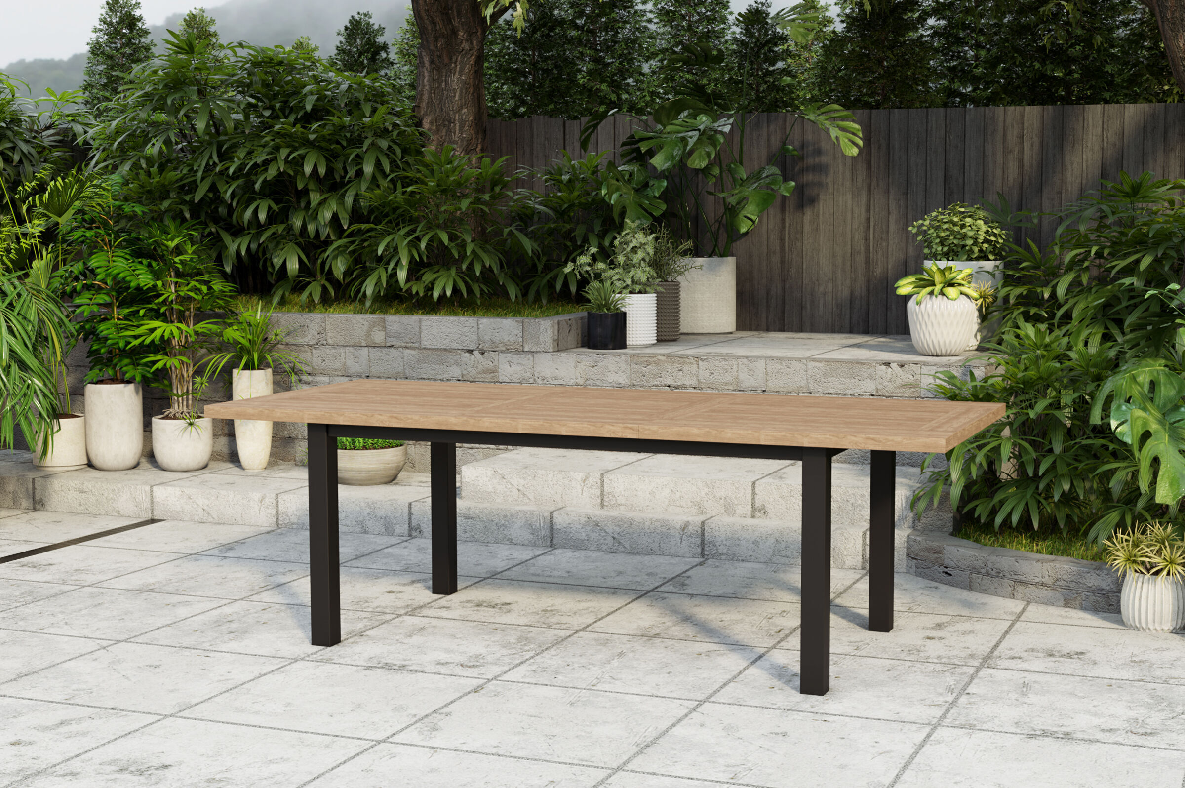 B-Ware: OUTFLEXX Oxford Ausziehtisch, anthrazit/natur, Edelstahl/recycled FSC-Teak, 180/240 x 100 cm