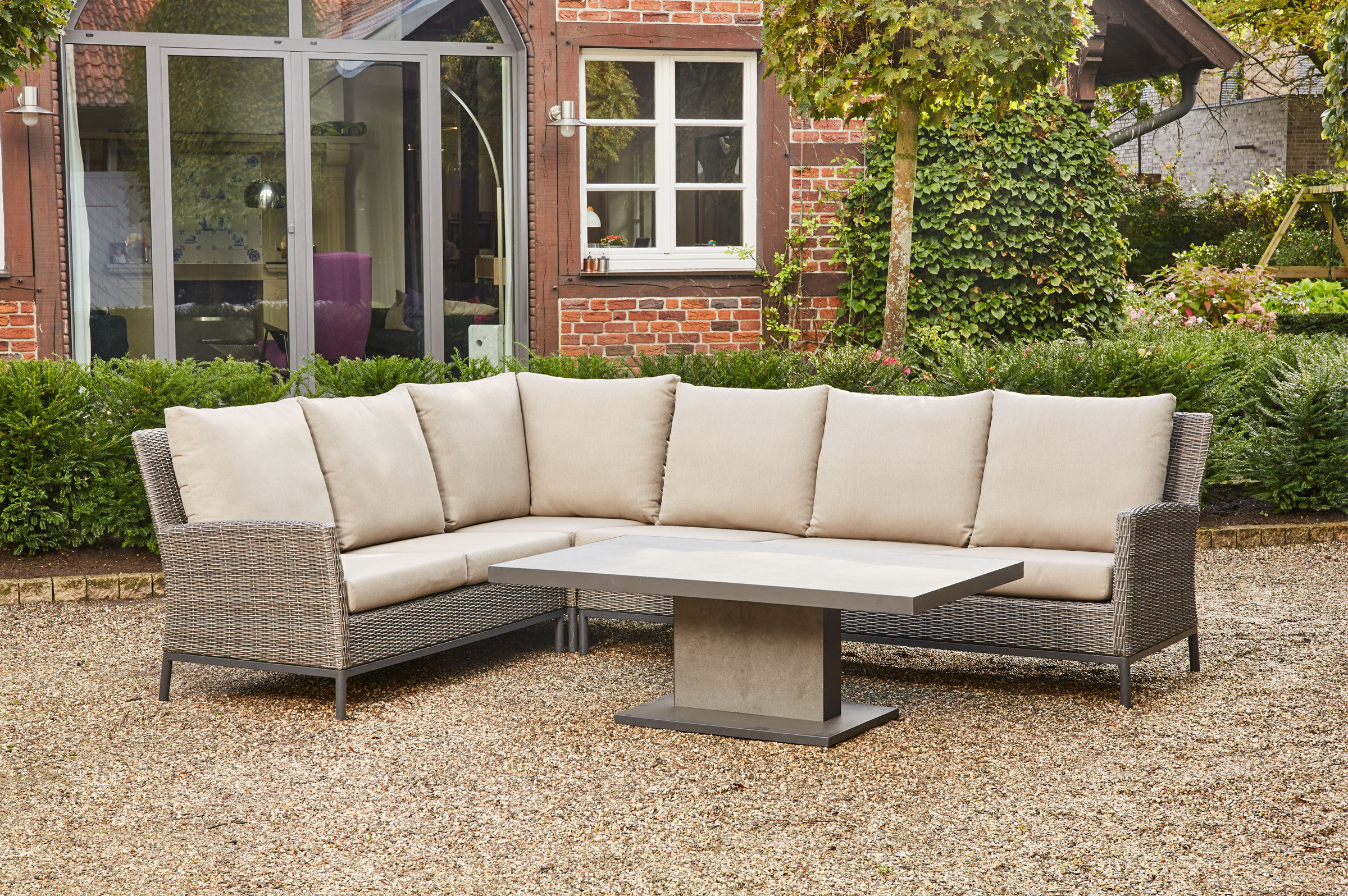 SIENA GARDEN Amira/Bellani Gartenlounge, charcoal grey, Alu/Gardino®-Geflecht/Keramik, für 5-6 Personen, 140 x 85 x 50-72cm