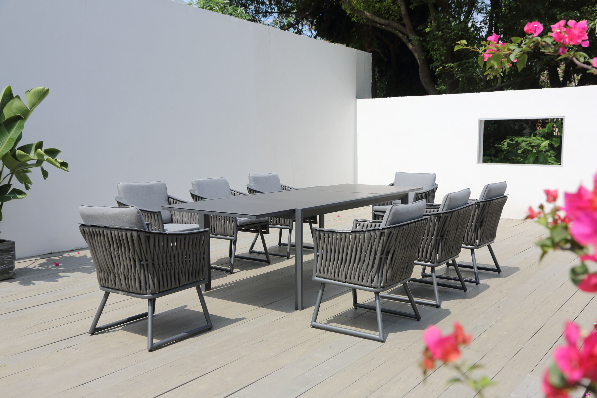 OUTFLEXX Garten-Essgruppe, anthrazit, Alu, Ausziehtisch 180/270×100 cm, 8 Sessel