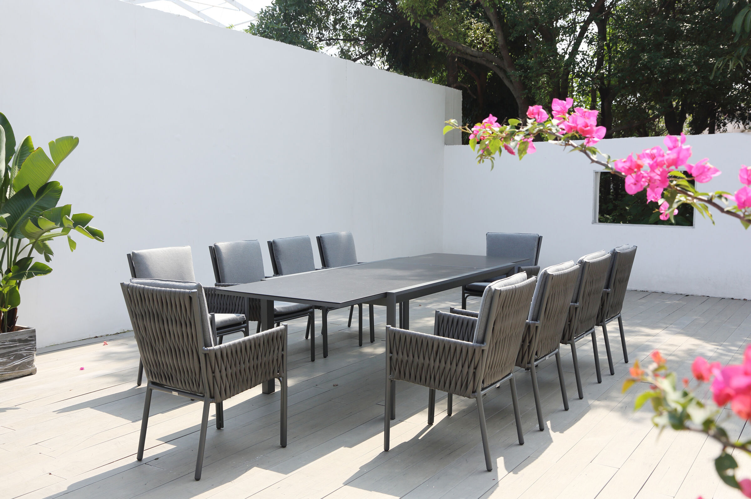 OUTFLEXX Garten-Essgruppe, anthrazit, Aluminium, Tisch 180/270×100 cm, 10 Sessel