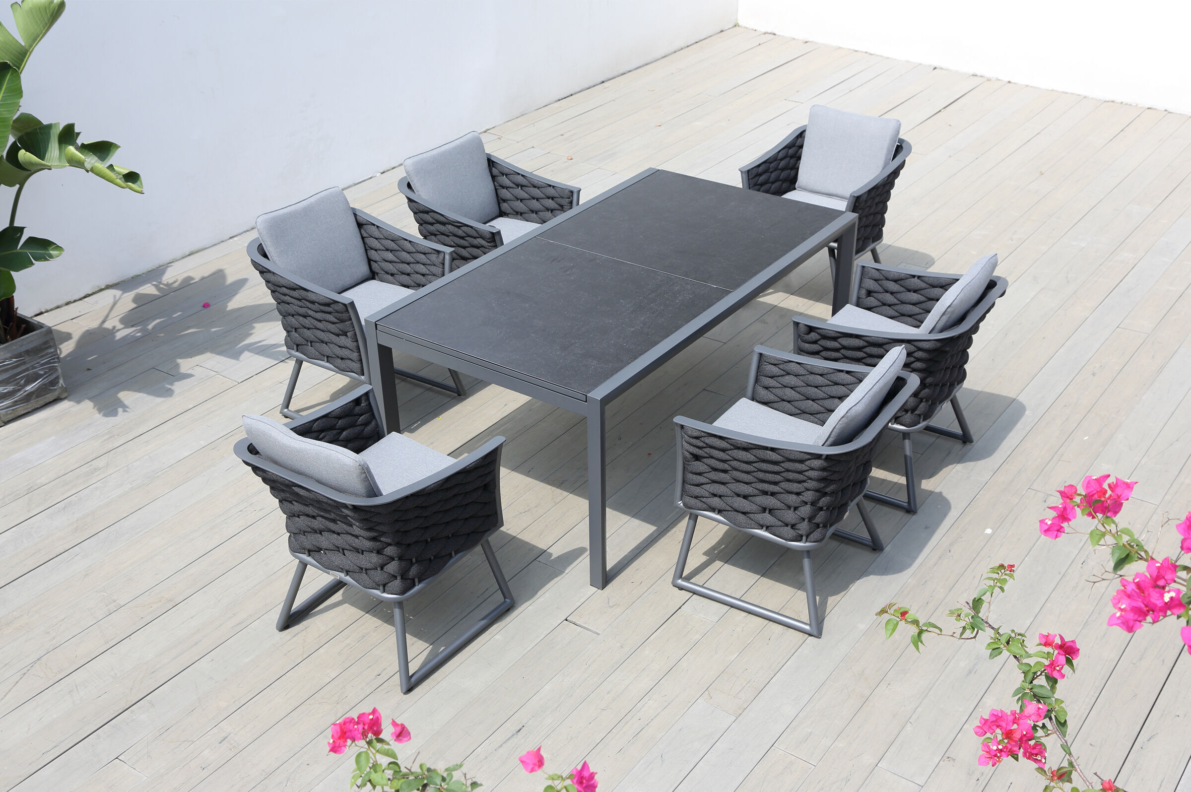 OUTFLEXX Garten-Essgruppe, anthrazit, Aluminium, Tisch 180/270×100 cm, 6 Sessel