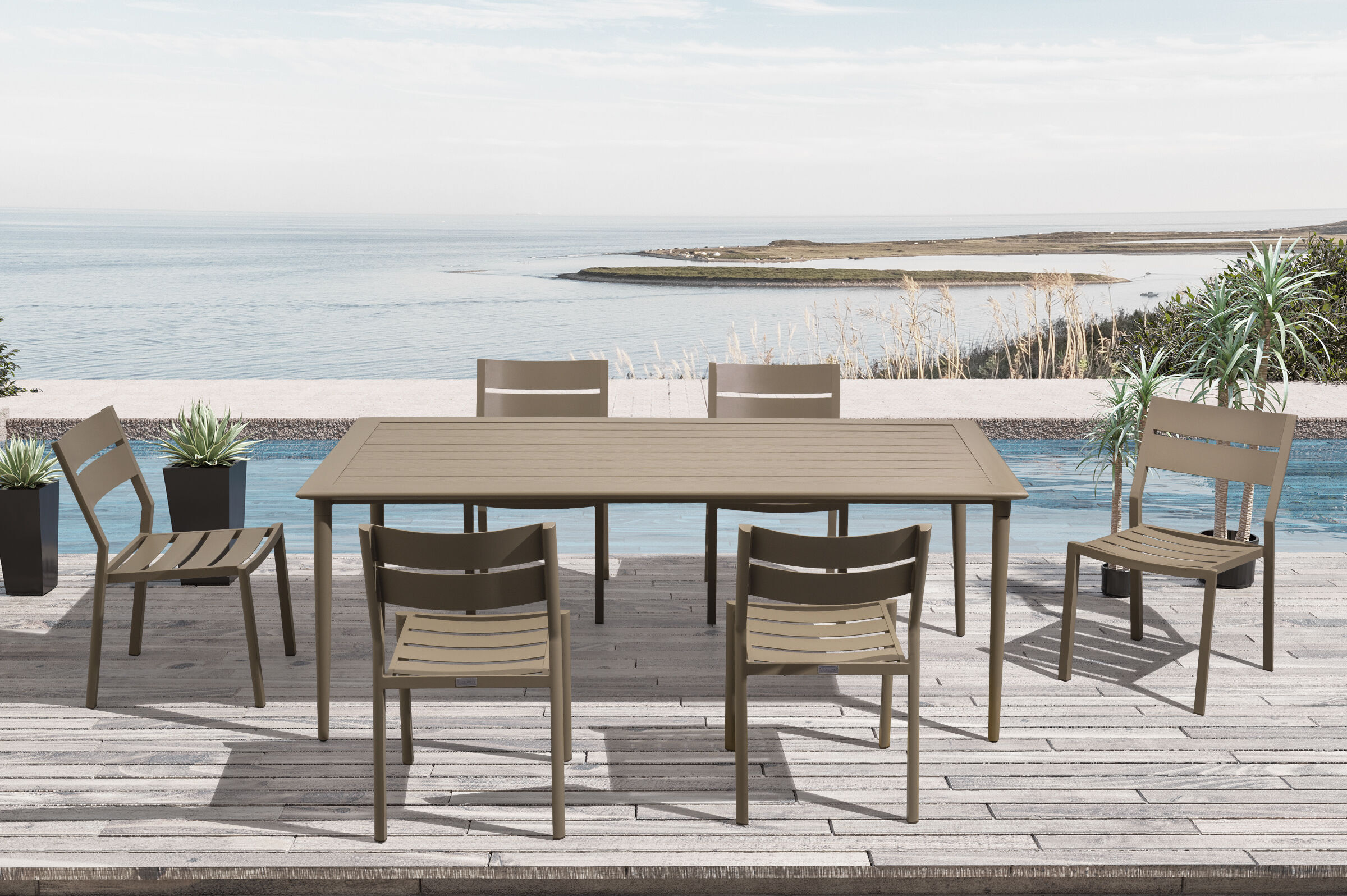 B-Ware: OUTFLEXX Dining-Set, taupe, Alu, Tisch 200×97  cm, 6 Sessel