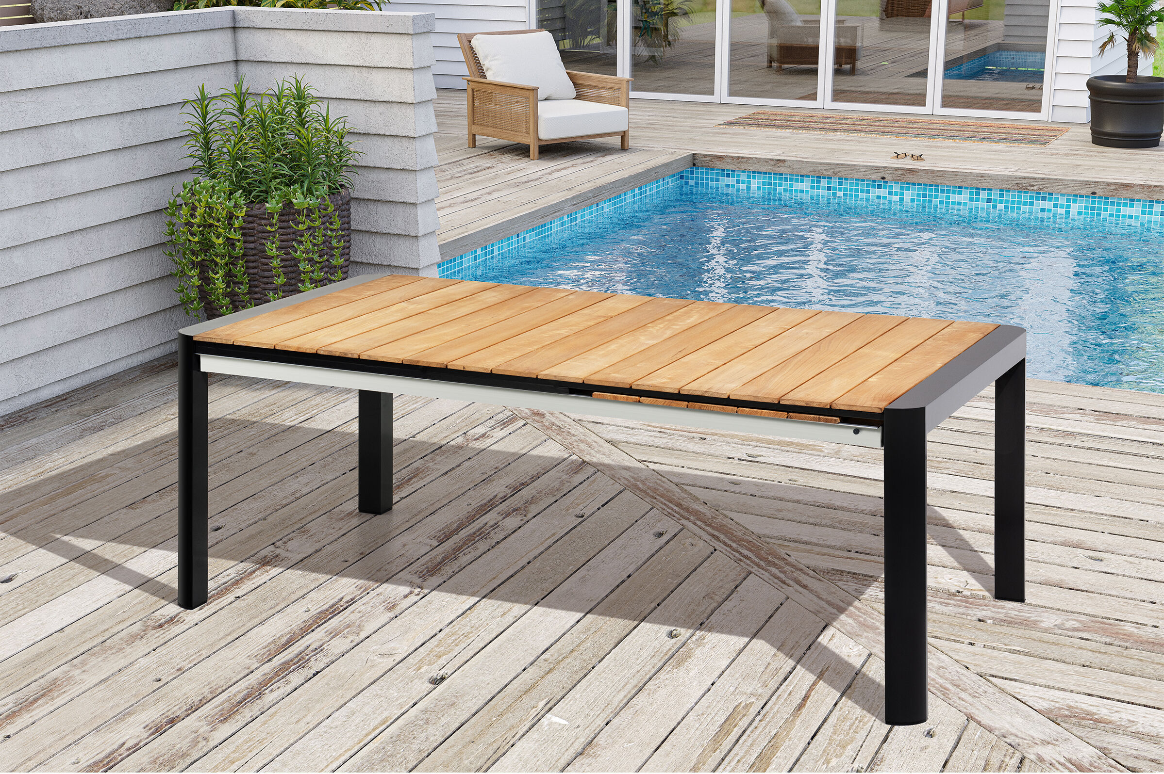 B-Ware: OUTFLEXX Ausziehtisch, anthrazit/natur, Alu/Teak, 180/235×100 cm, ausziehbar