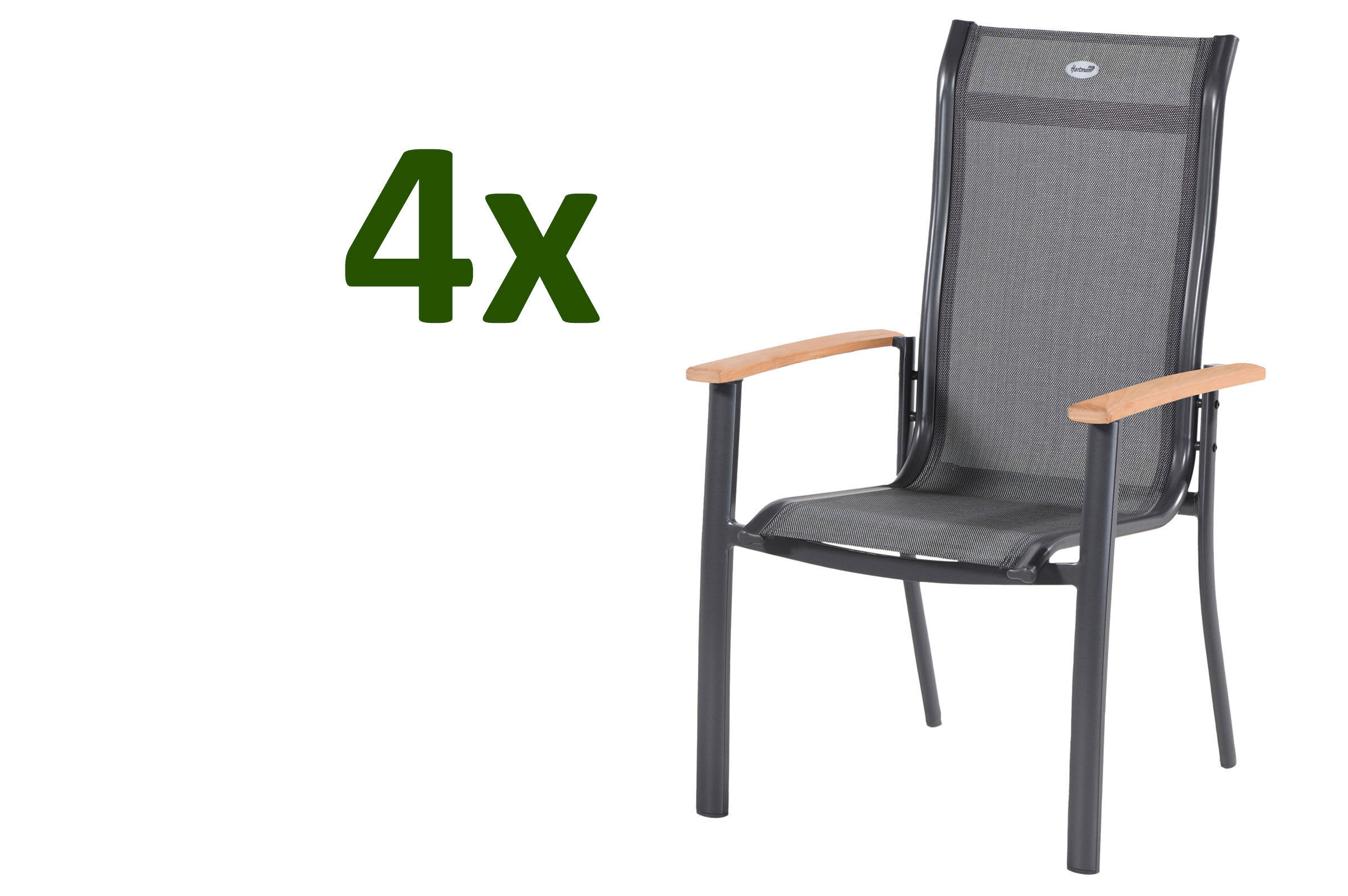 HARTMAN Alice 4er Set Stapelsessel, xerix, Alu/2×2 Textilen, 71×63,5×105 cm, FSC Teak-Armlehnen