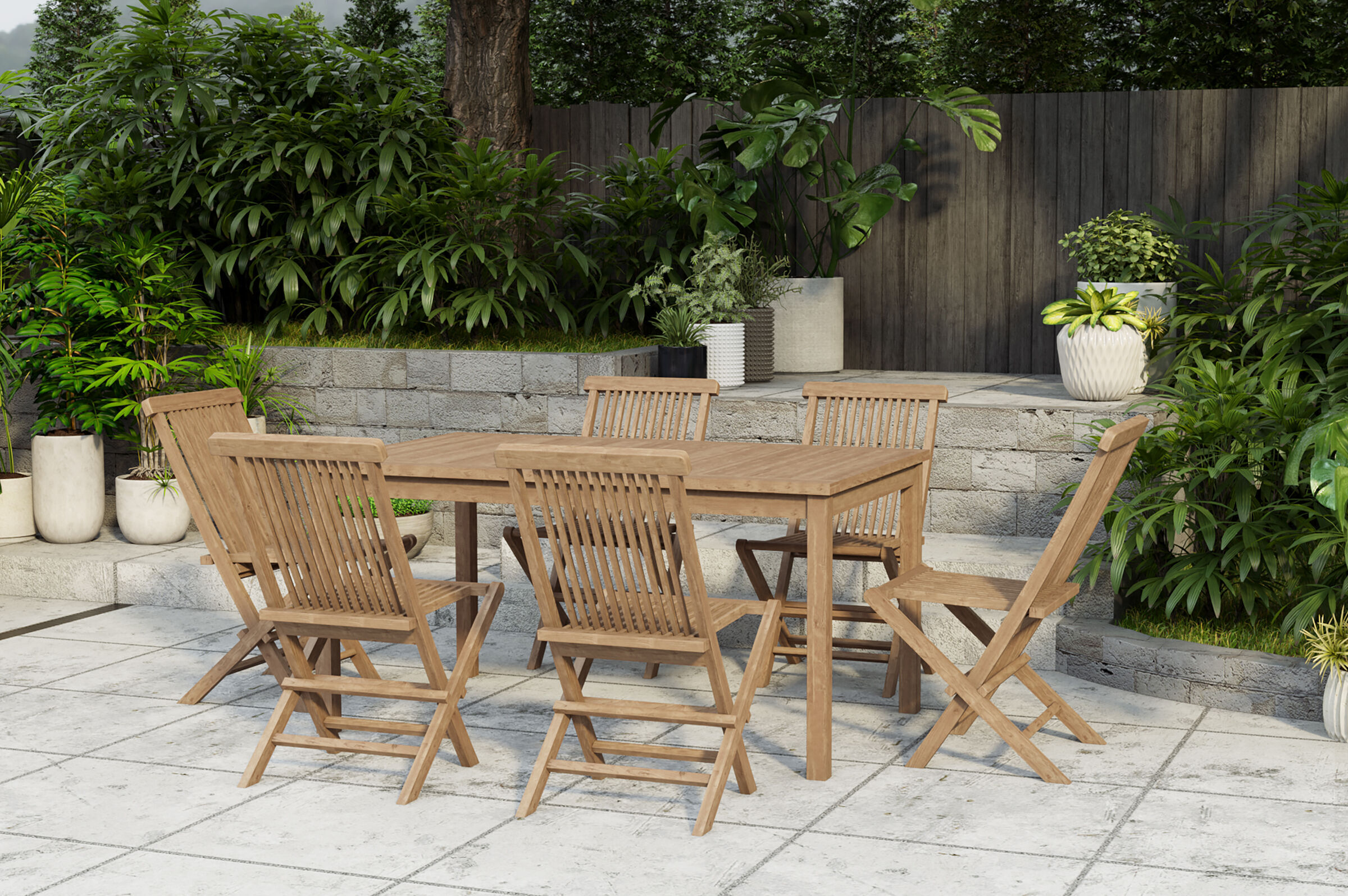 OUTFLEXX Ontario/Seattle Garten-Essgruppe, natur, Teak, Tisch 150 x 90 cm, 6x Klappstuhl