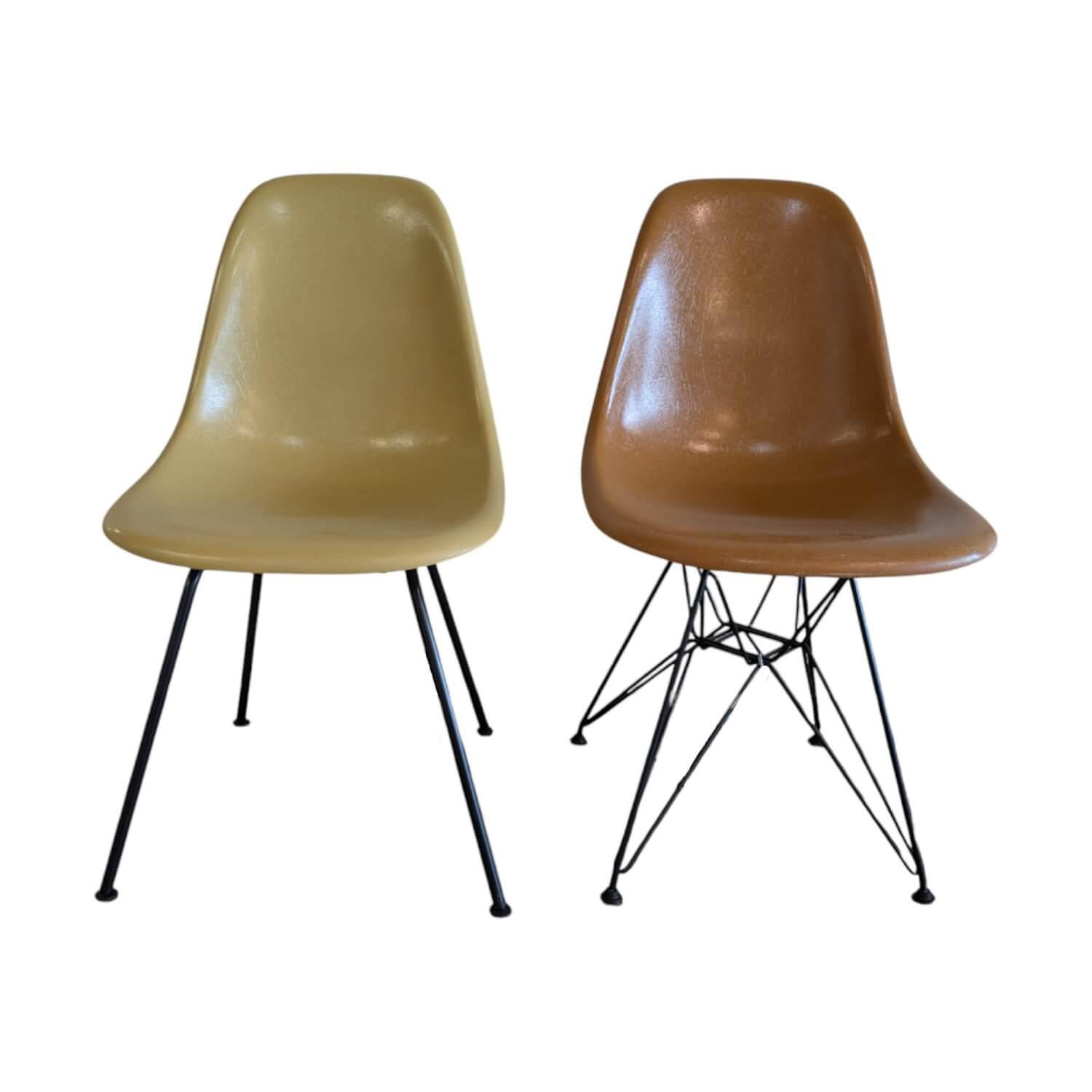 2er Set Eames Fiberglass Sidechair DSX Und DSR Sitzschale Light Ochre Hellbraun …